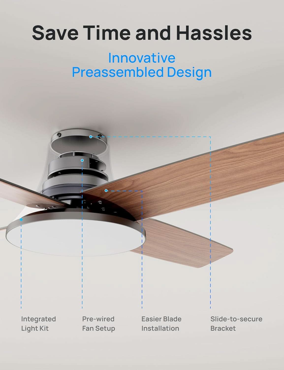 Smart Ceiling Fan 44 Inch Silver With Dimmable LED Light