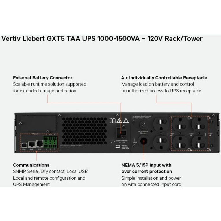 Smart UPS 1500VA - TAA Compliant Power Protection | Vertiv GXT5-1500LVRT2UXLTAA