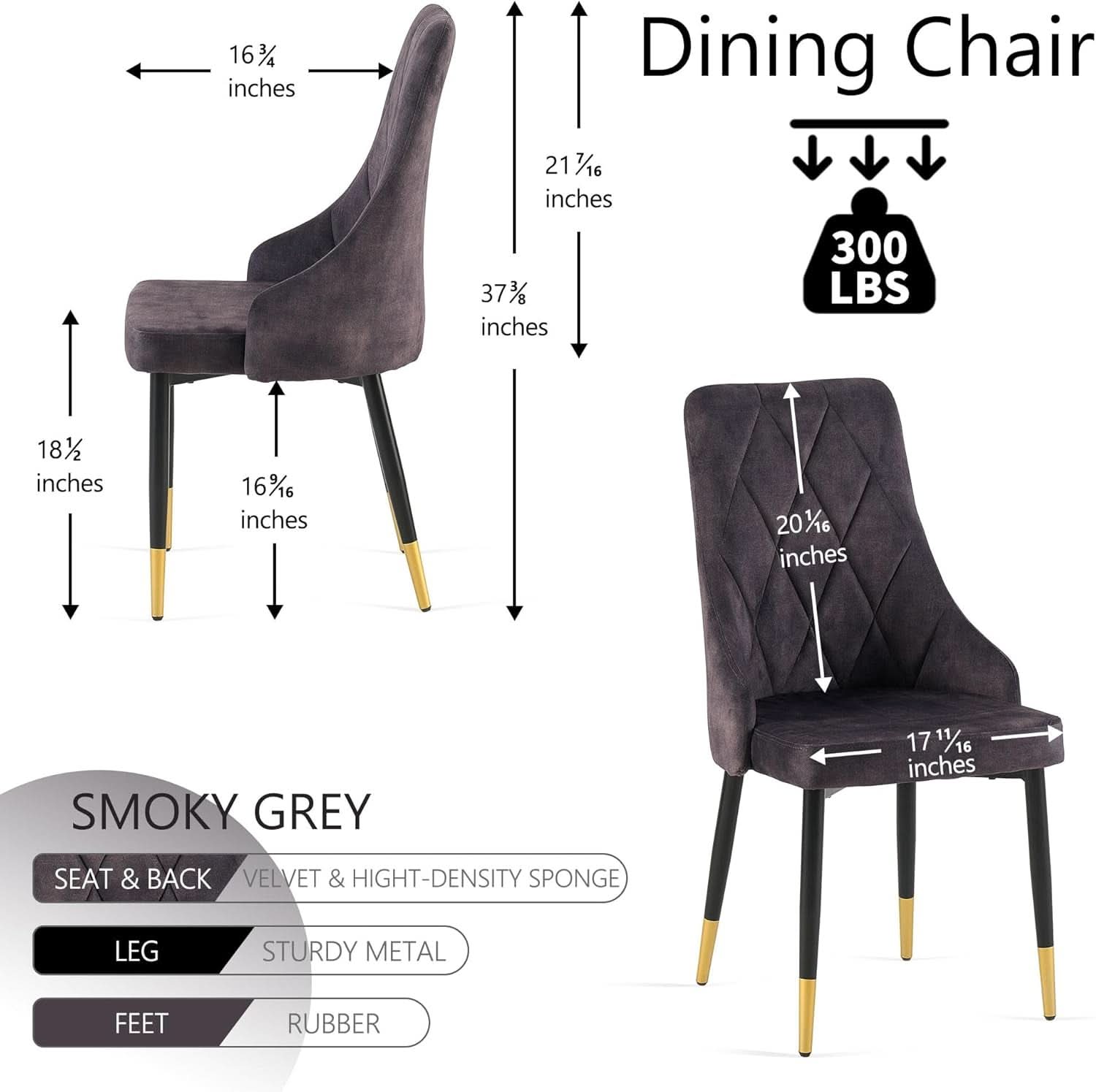Smoky Gray Velvet Armless Dining Chairs With Metal Legs Set Of 4