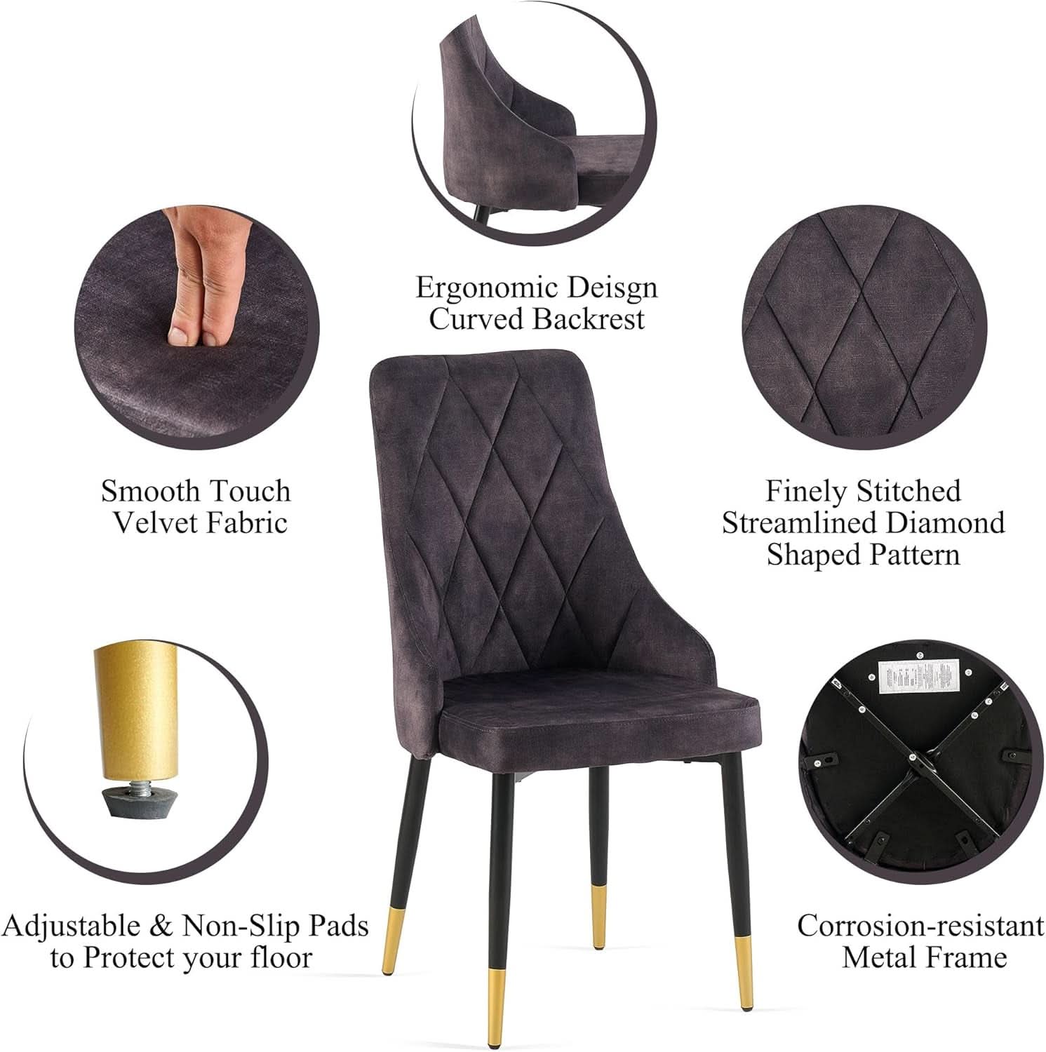 Smoky Gray Velvet Armless Dining Chairs With Metal Legs Set Of 4