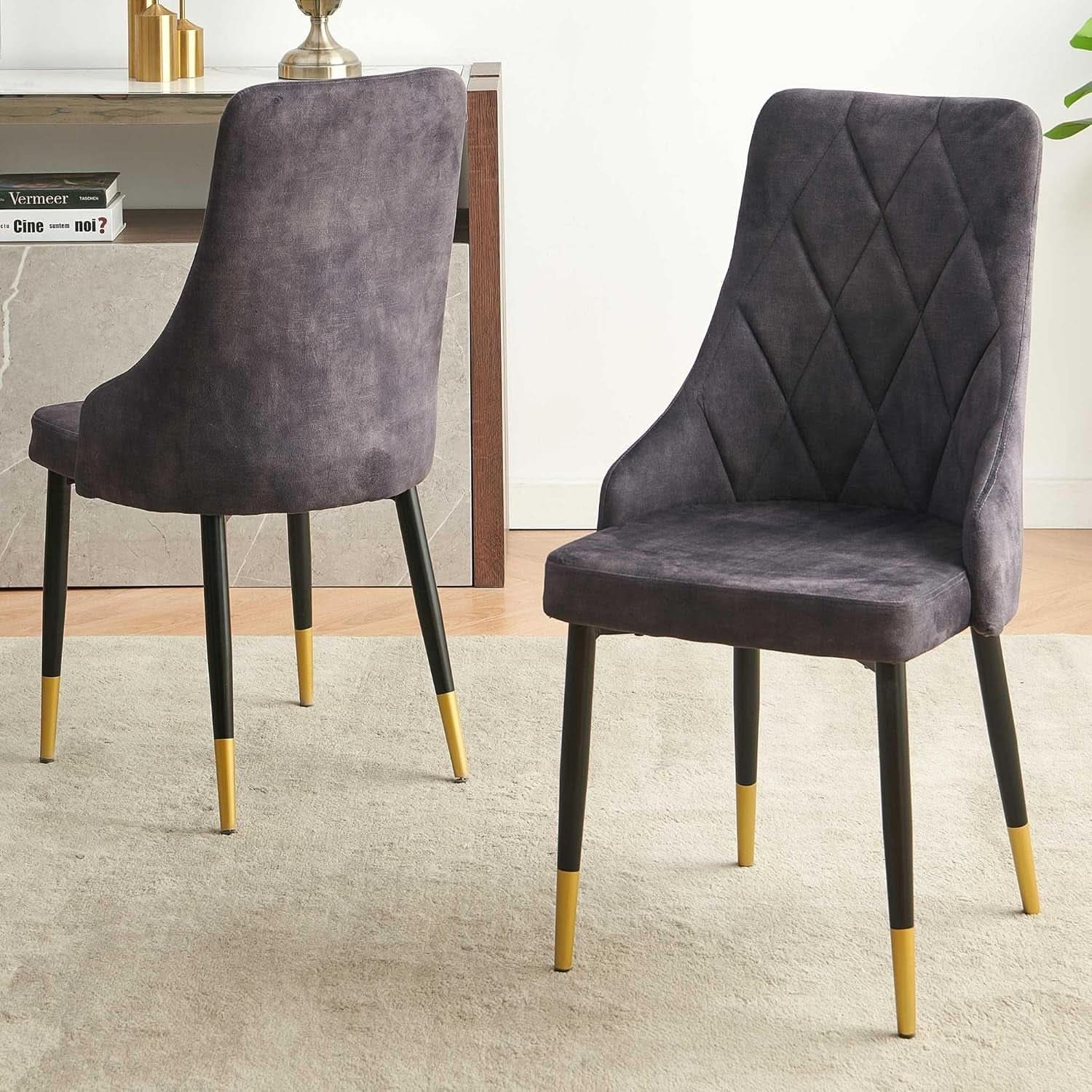 Smoky Gray Velvet Armless Dining Chairs With Metal Legs Set Of 4