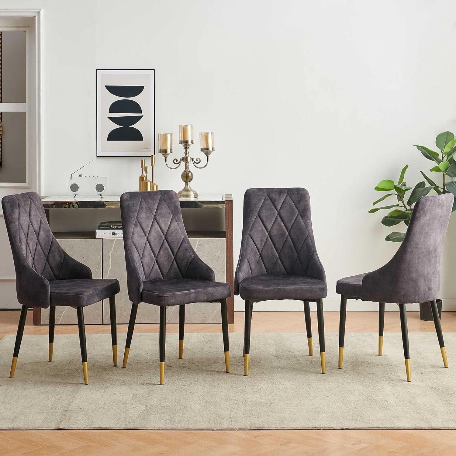 Smoky Gray Velvet Armless Dining Chairs With Metal Legs Set Of 4