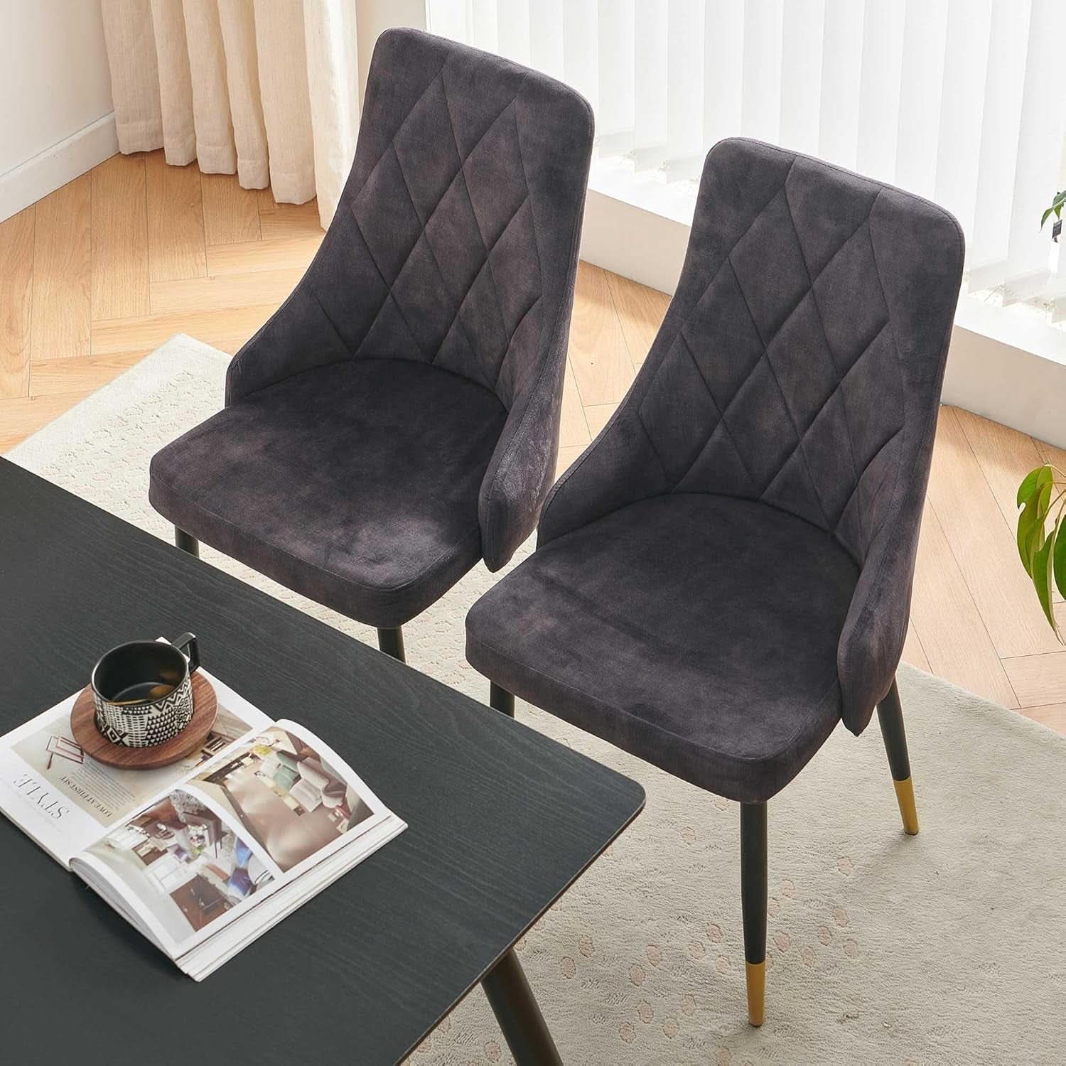 Smoky Gray Velvet Armless Dining Chairs With Metal Legs Set Of 4