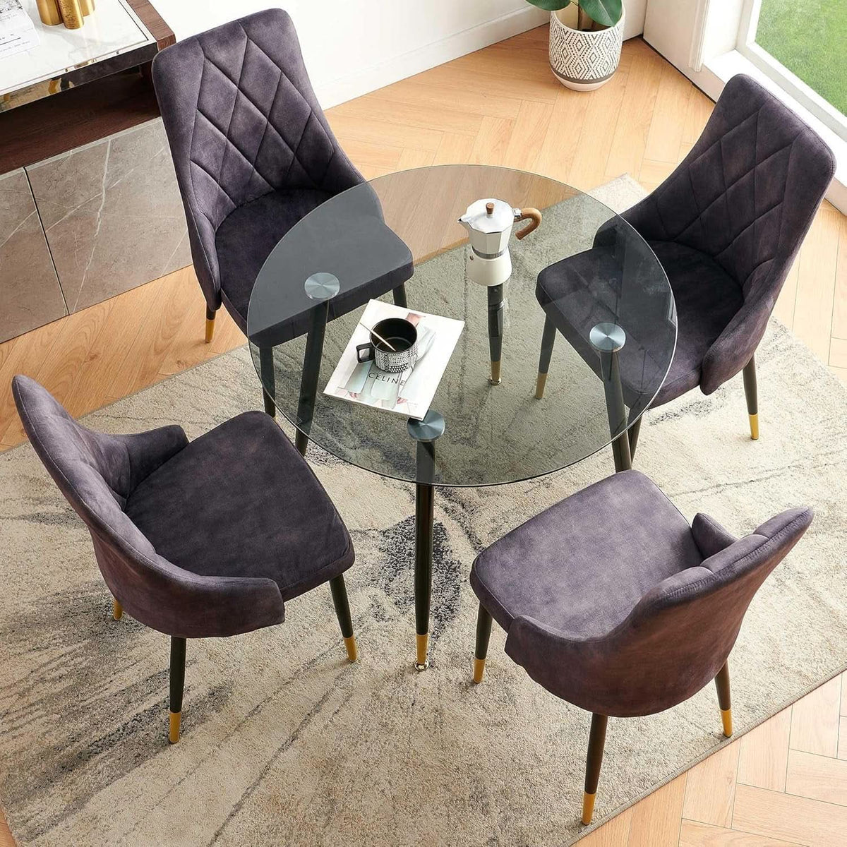 Smoky Gray Velvet Armless Dining Chairs With Metal Legs Set Of 4
