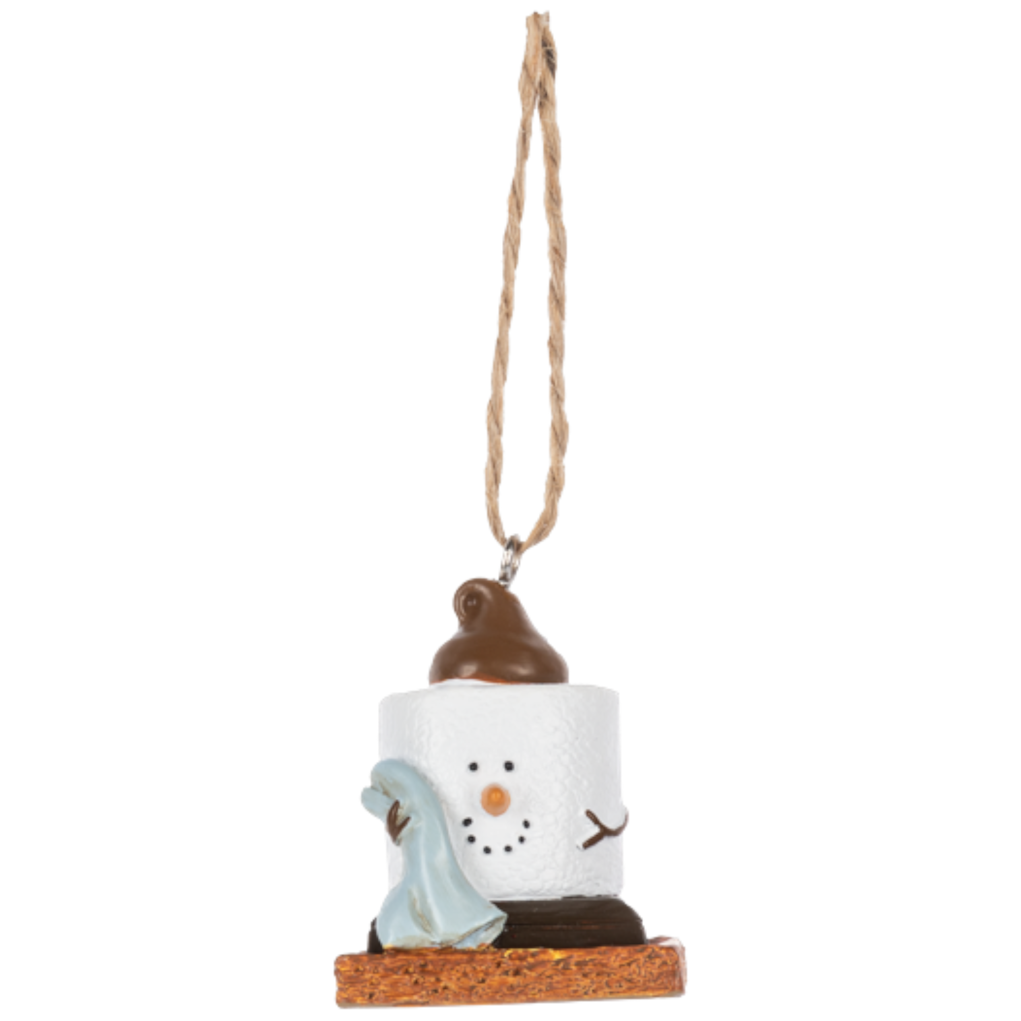 S'mores Baby in Blue: A Cozy Campfire Cherub Ornament