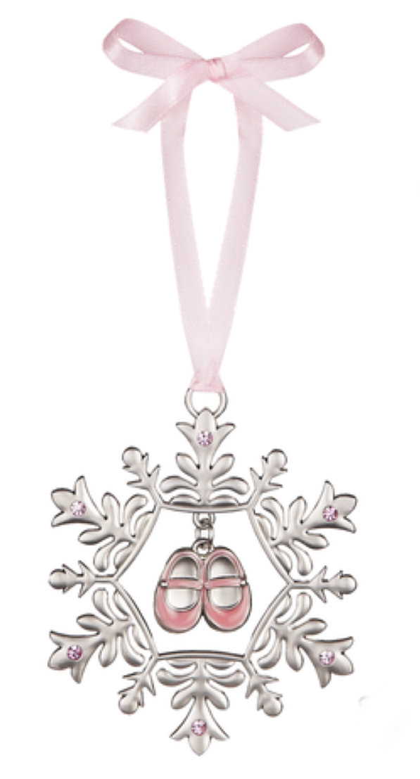Snowflake Baby Shoe Ornament - Pink