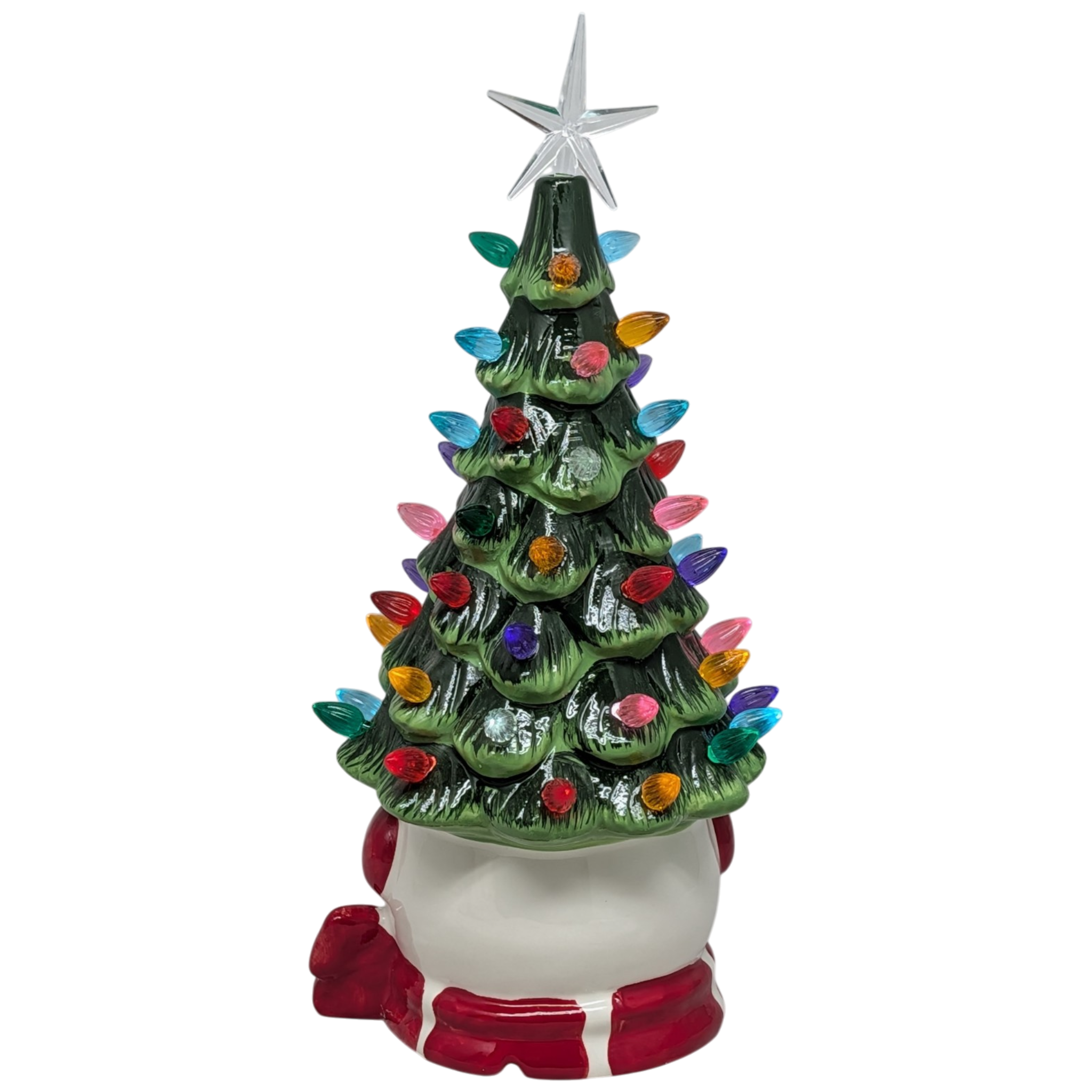 Snowman Ceramic Christmas Tree Lighted  With Timer