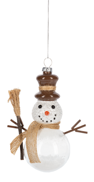 Snowman Snow Filled Ornament With Brown Hat