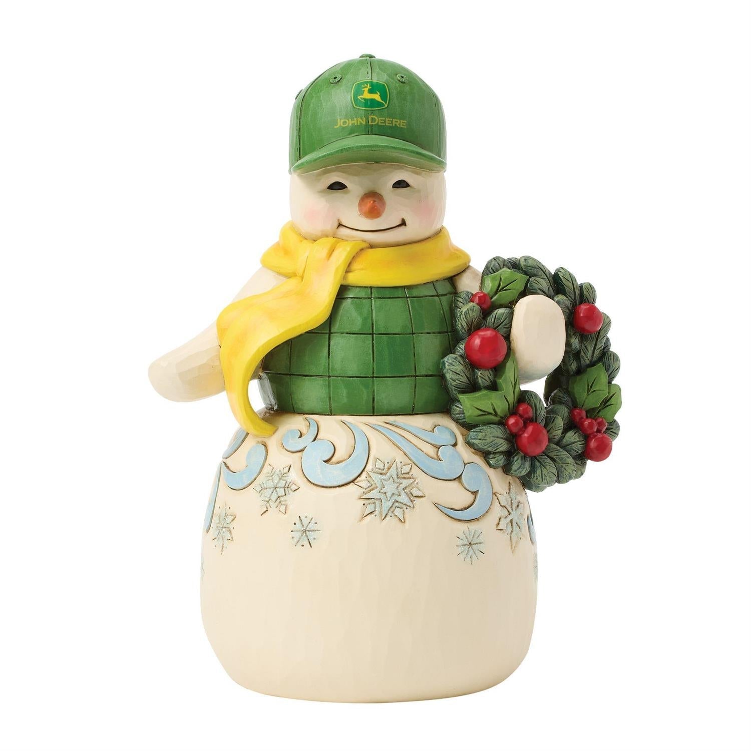 Snowman in John Deere Hat - Figurine
