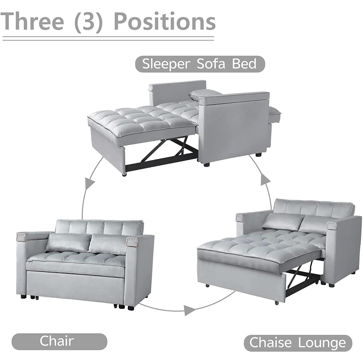 Sofa Bed With Hidden Table Velvet Fabric For Small Spaces