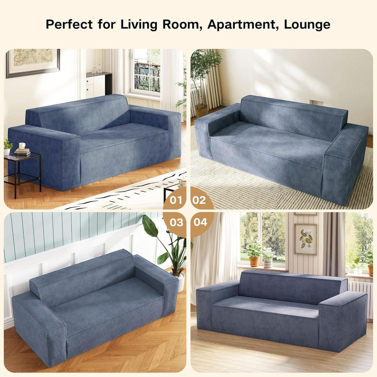 Sofa In A Box Memory Foam 3 Seater Grey Corduroy Fabric