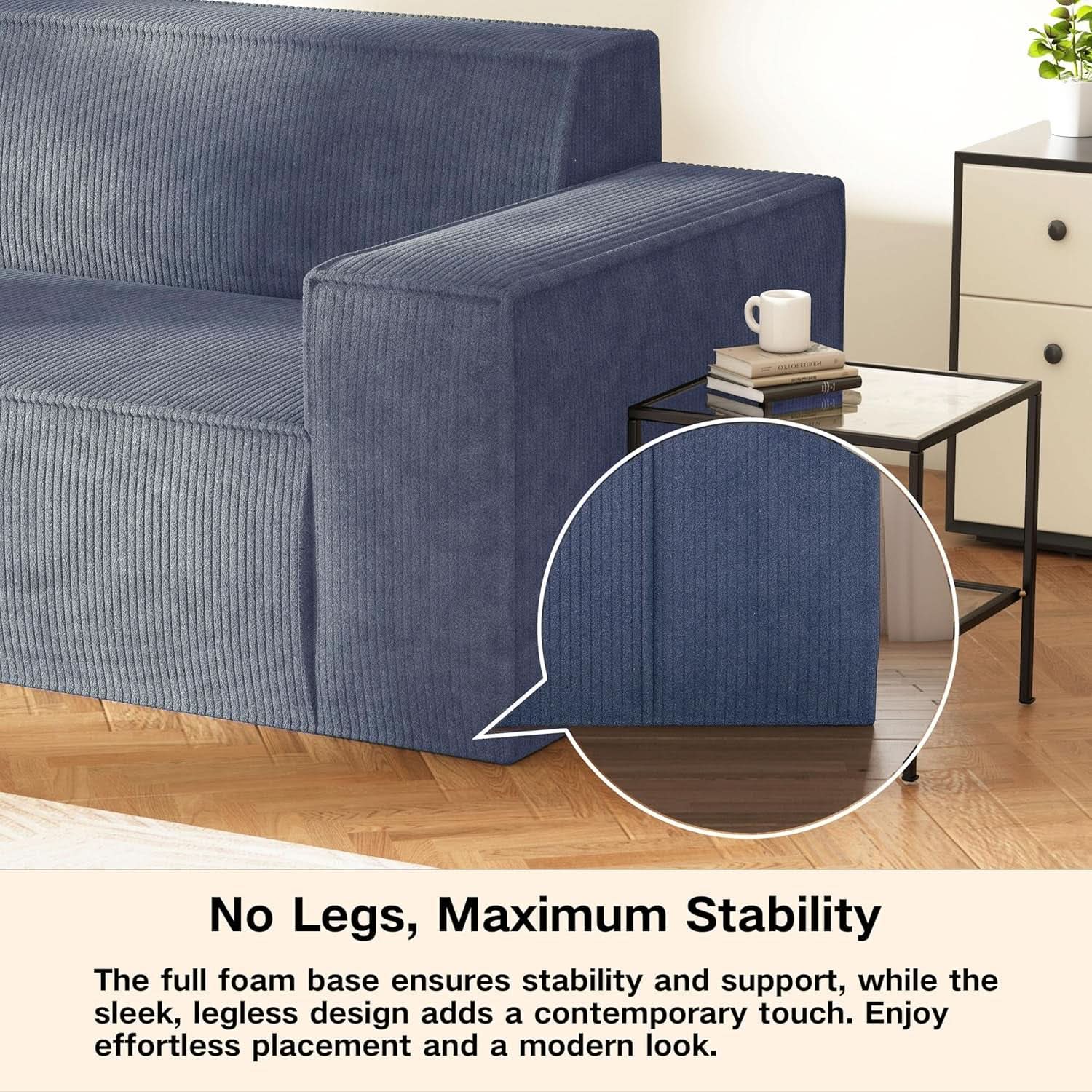 Sofa In A Box Memory Foam 3 Seater Grey Corduroy Fabric