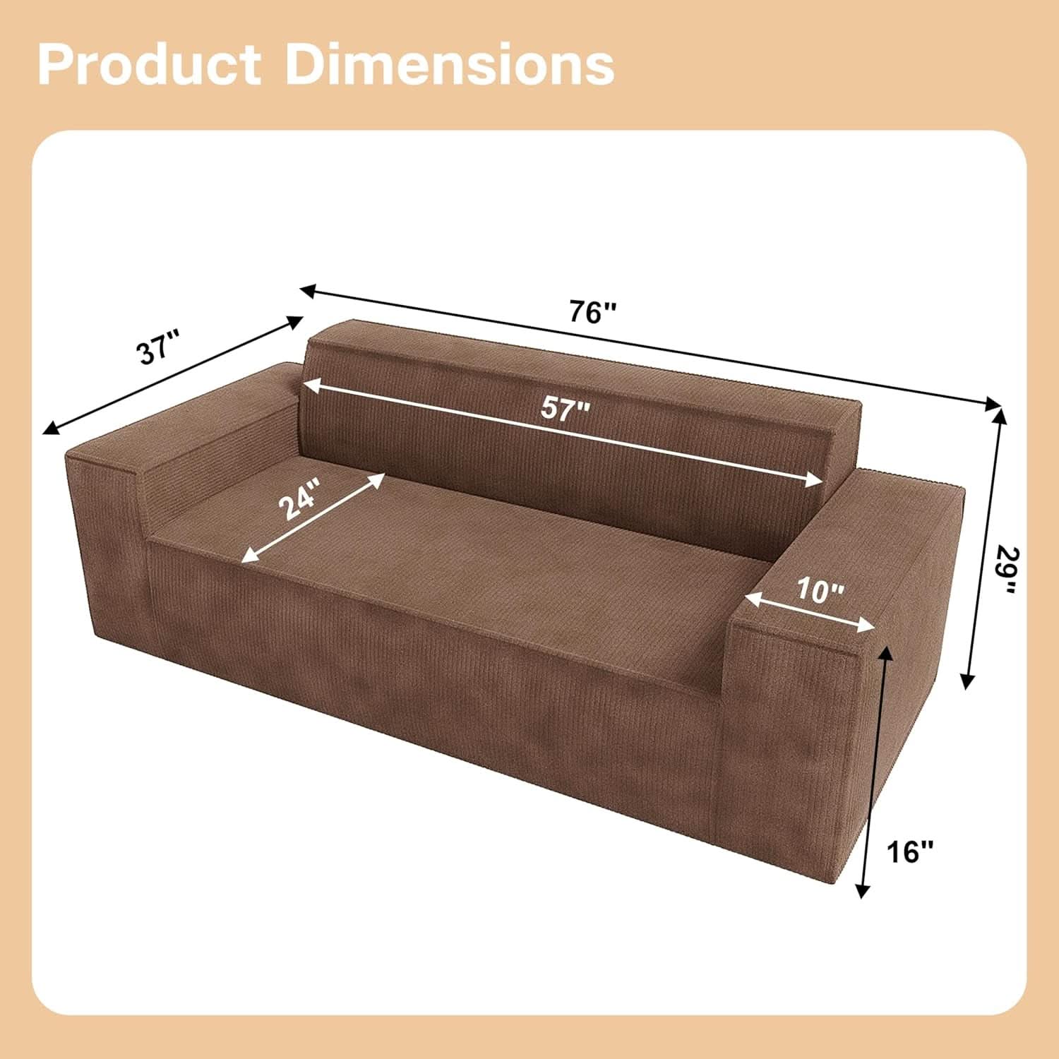 Sofa In A Box Memory Foam Brown Couch For Living Room