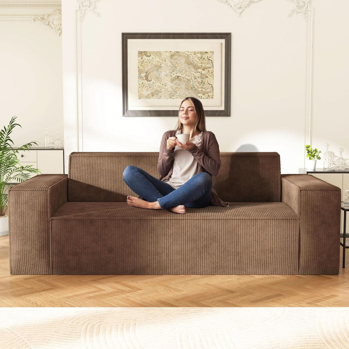 Sofa In A Box Memory Foam Brown Couch For Living Room