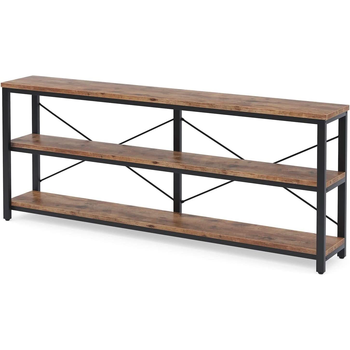 Sofa Table 70.8 Inch Long 3 Tier Open Storage Brown