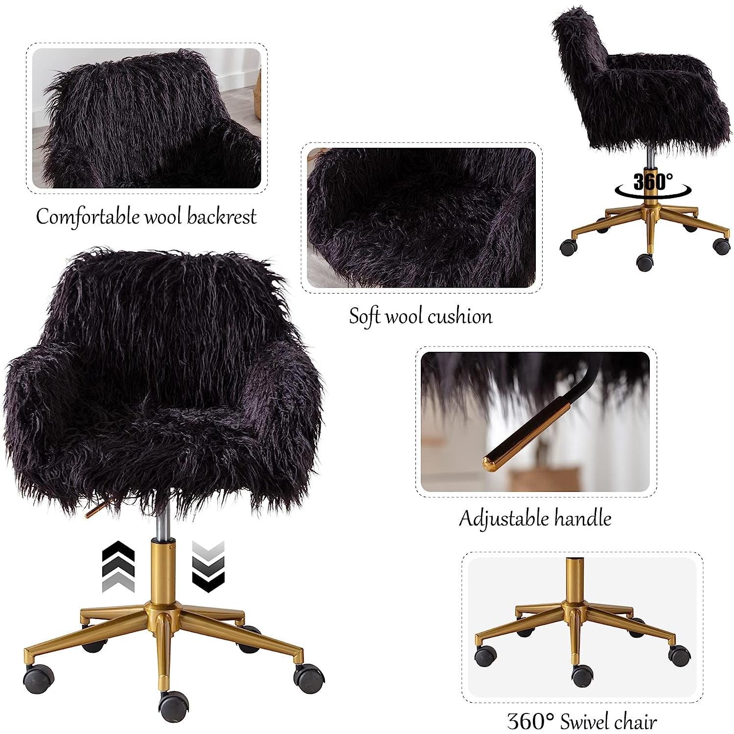 Soft Faux Fur Mid Back Swivel Office Chair For Home Desk