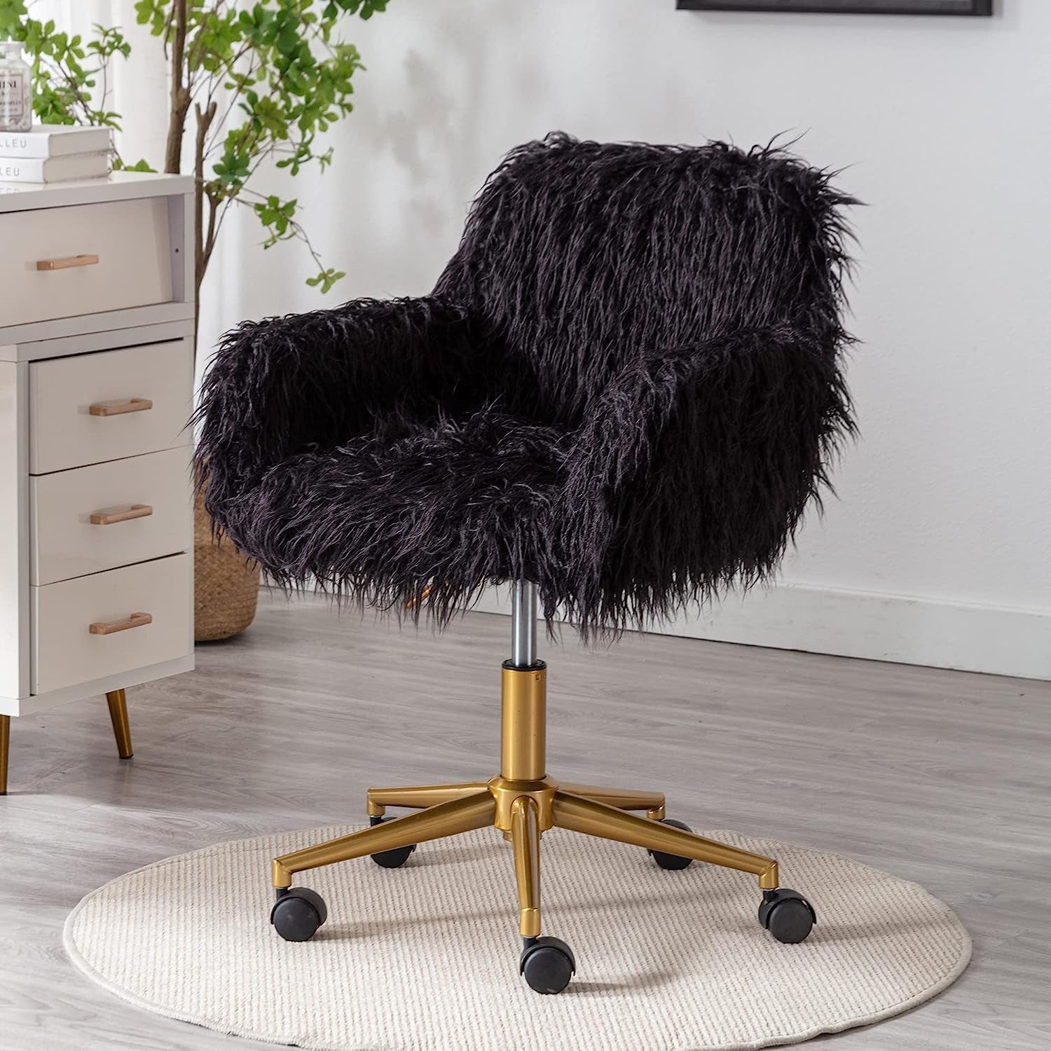 Soft Faux Fur Mid Back Swivel Office Chair For Home Desk