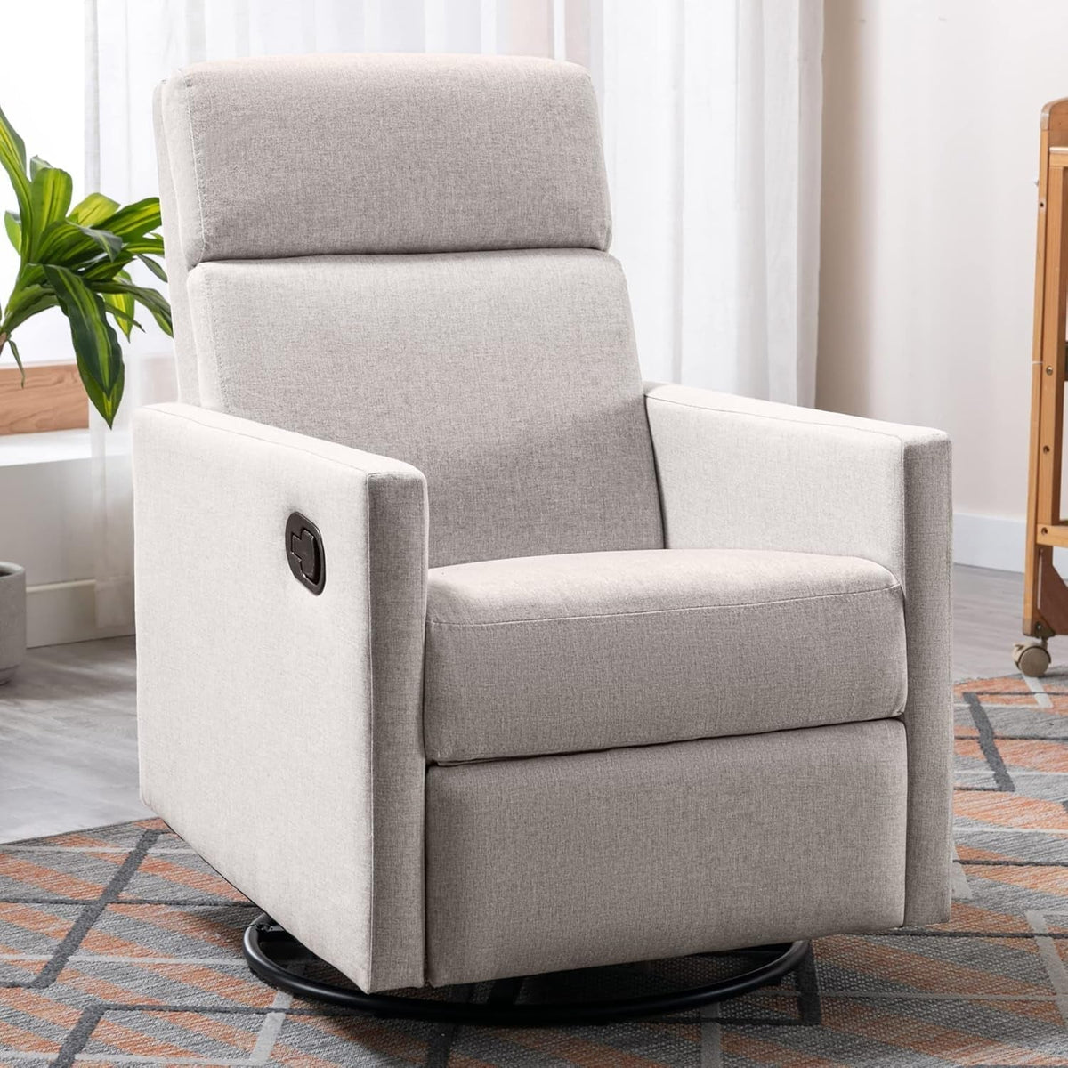 Soft Linen Swivel Push Back Rocker Recliner Chair Tan