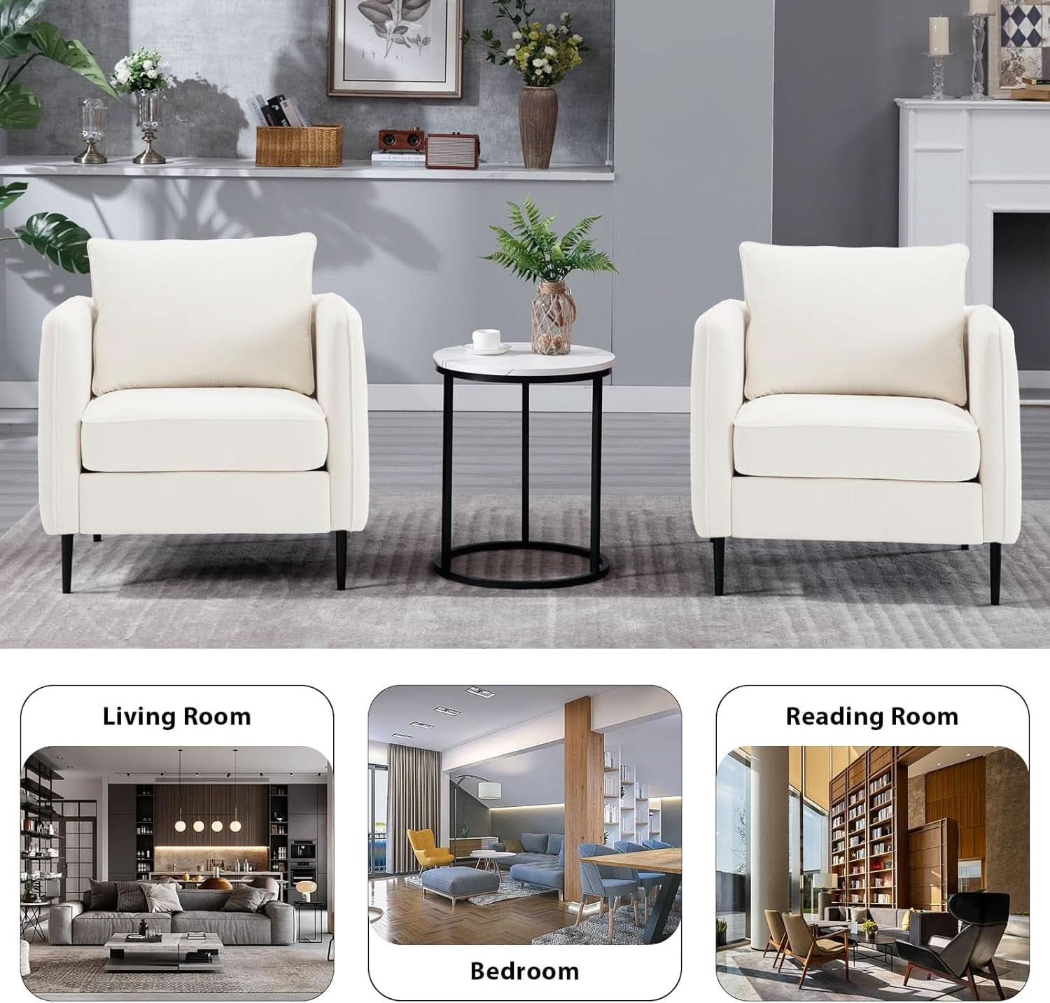 Soft Modern Velvet Accent Chair With Square Arm Beige