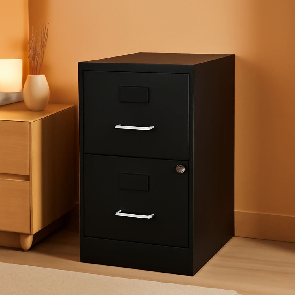 Soho Two Drawer Vertical Letter File Cabinet Black With Key Lock 14 x