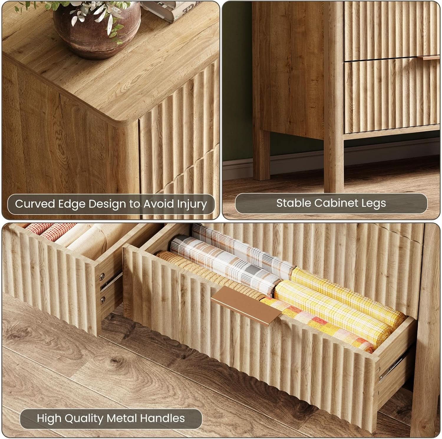 Solid Oak 55 Inch Wide Dresser With Six Drawers For Bedroom