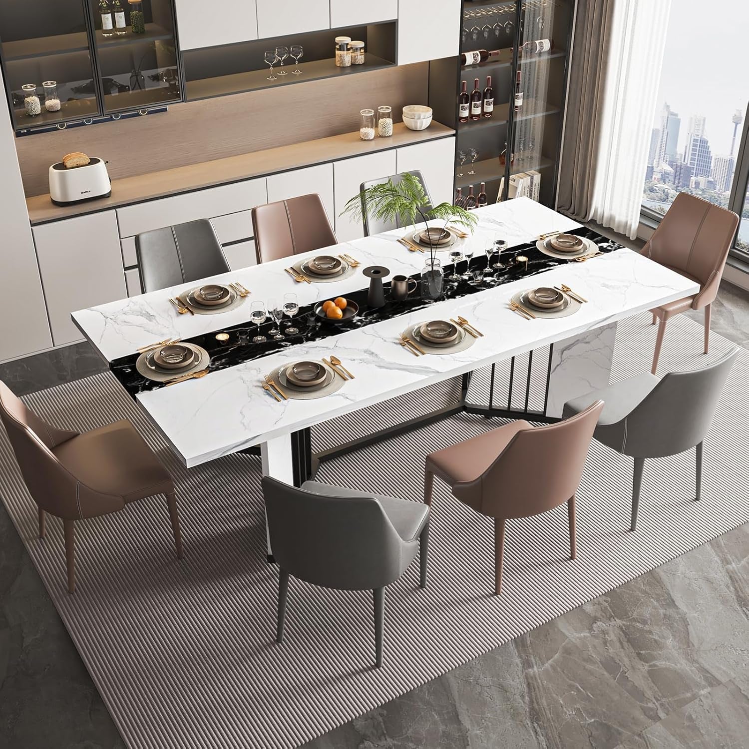 Solid Oak 71 Inch Dining Table With Waterproof Surface