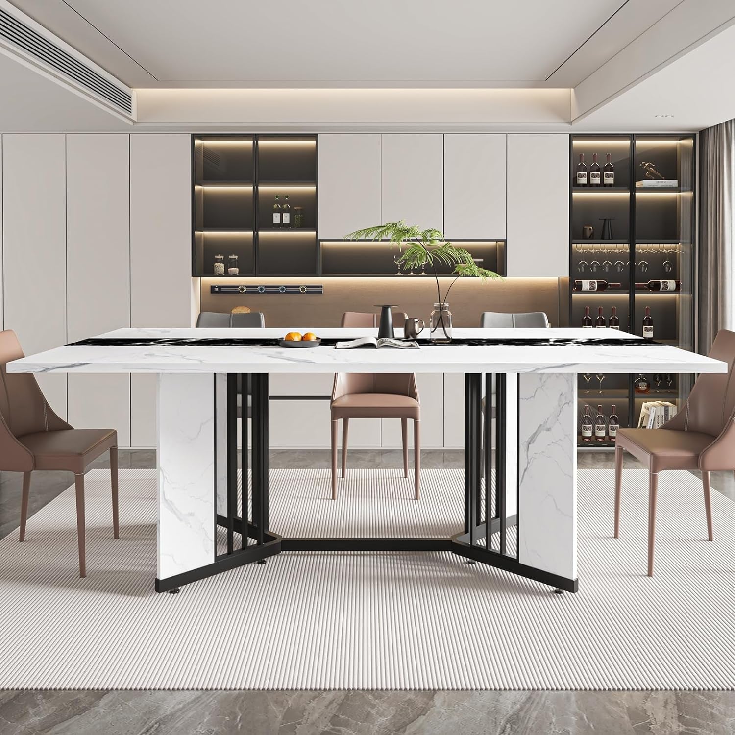 Solid Oak 71 Inch Dining Table With Waterproof Surface