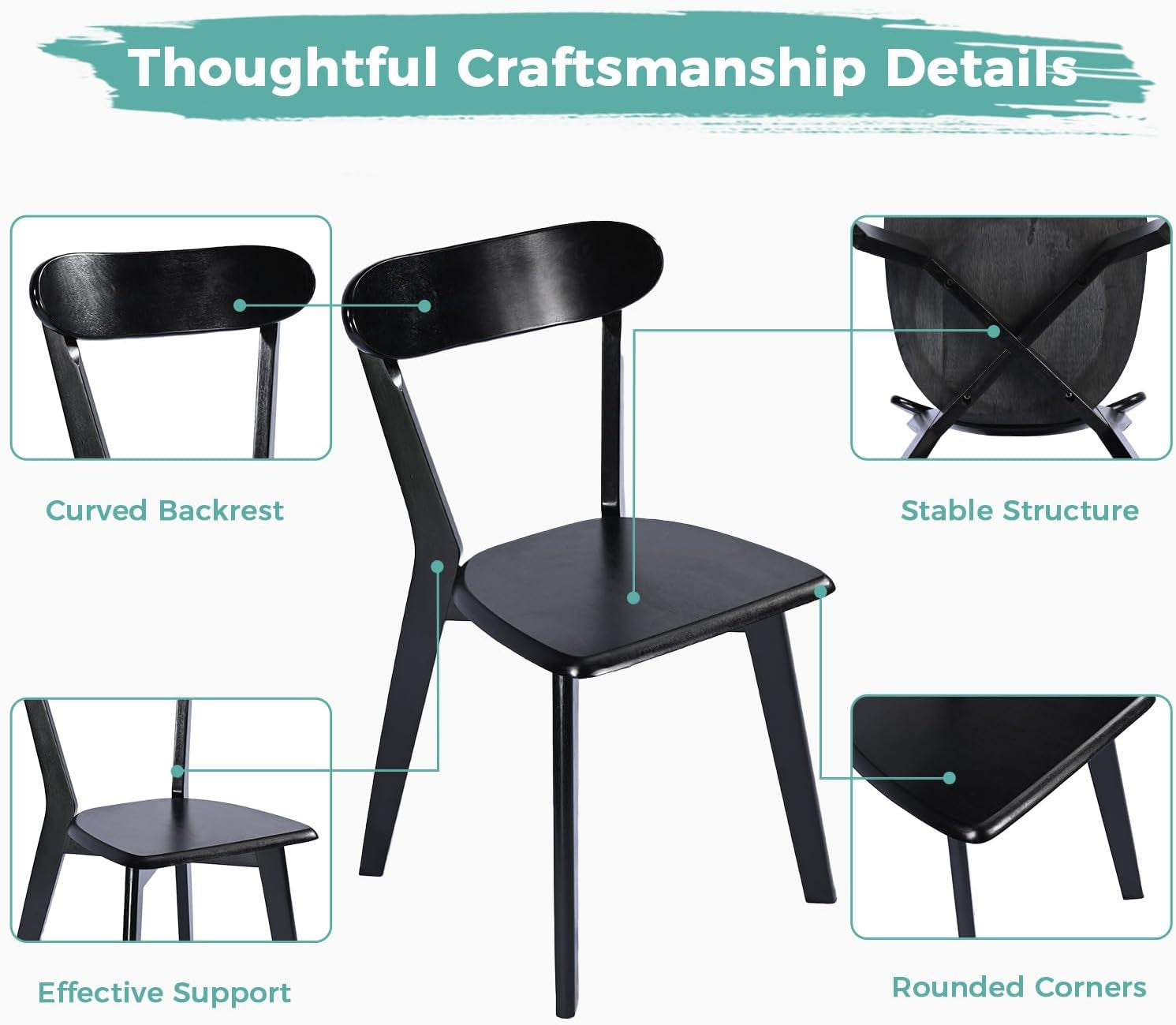 Solid Oak Extra Wide Dining Chairs Set Black Kitchen