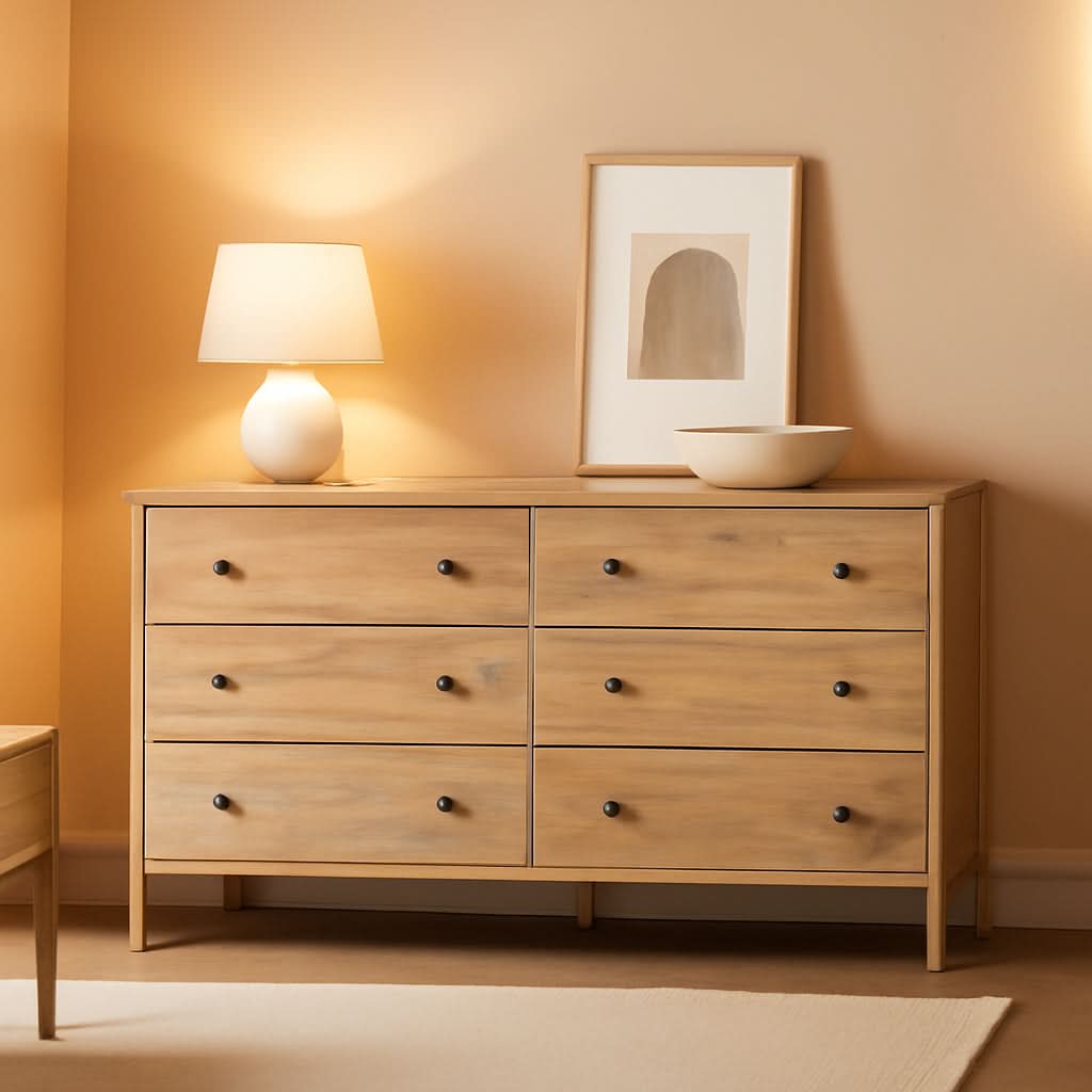 Solid Wood 6 Drawer Dresser With Brushed Driftwood Finish