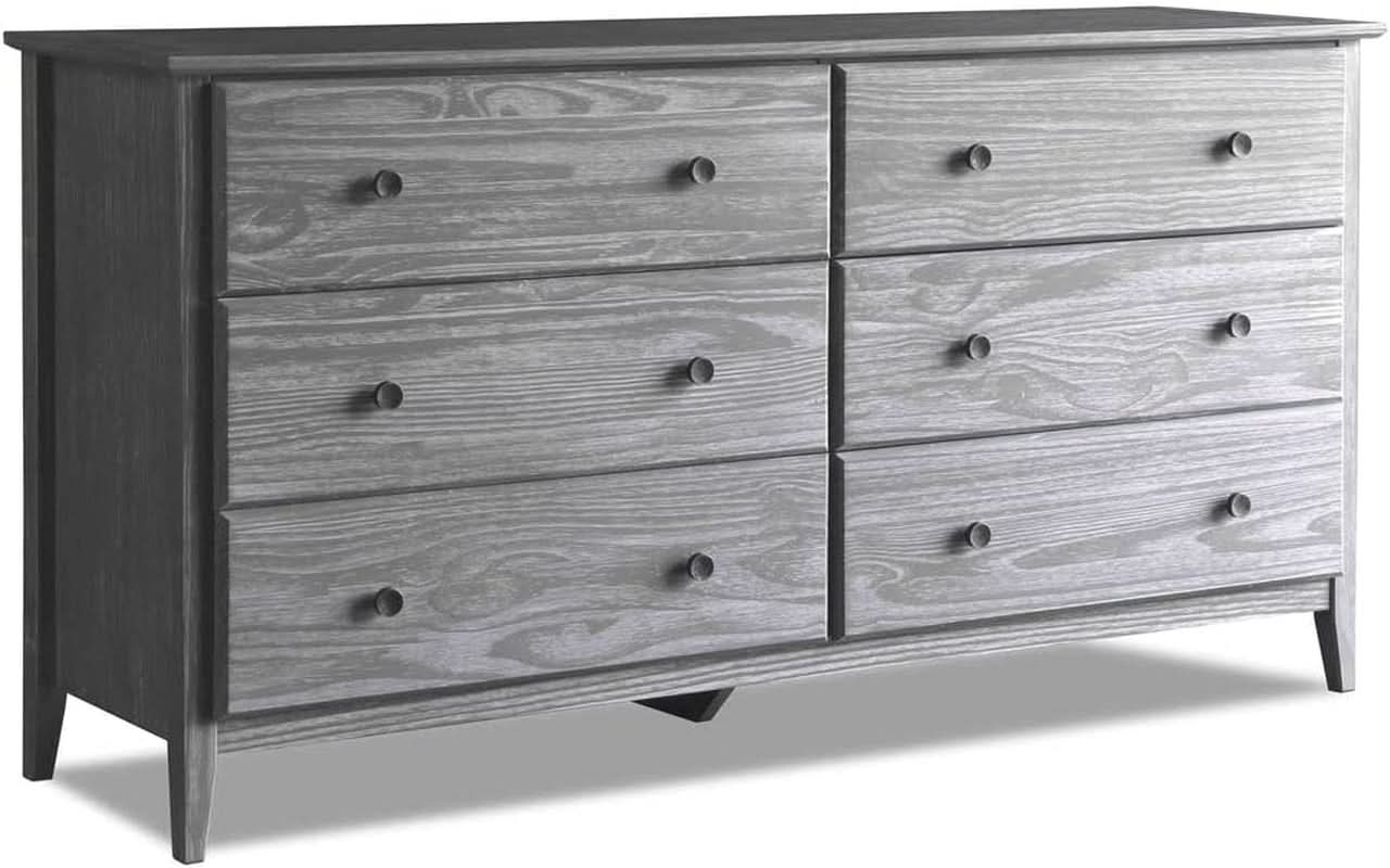 Solid Wood 6-Drawer Dresser With Brushed Grey Finish