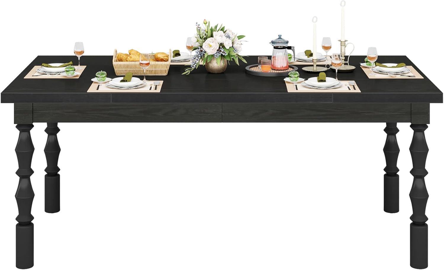 Solid Wood 62 Inch Black Farmhouse Rectangular Dining Table