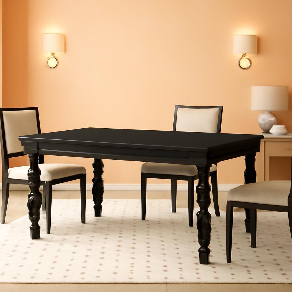 Solid Wood 62 Inch Black Farmhouse Rectangular Dining Table