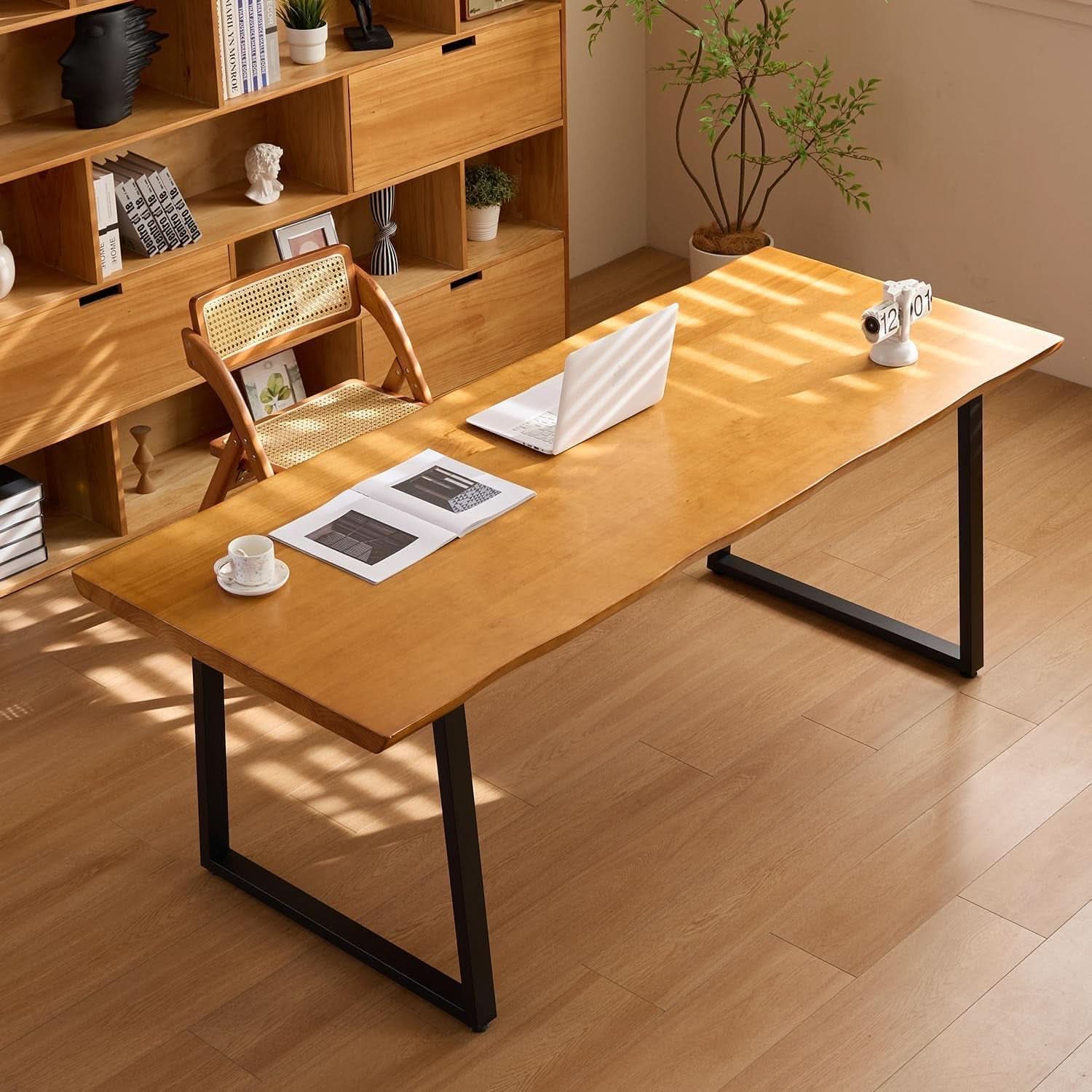 Solid Wood Administrative Desk 78In Dark Yellow Rustic Office Desk