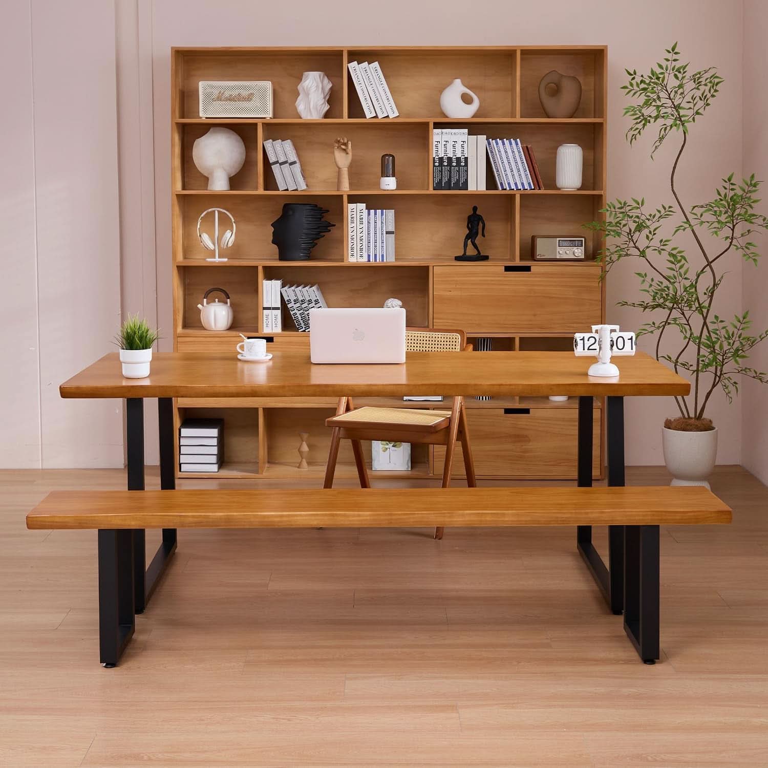 Solid Wood Administrative Desk 78In Dark Yellow Rustic Office Desk