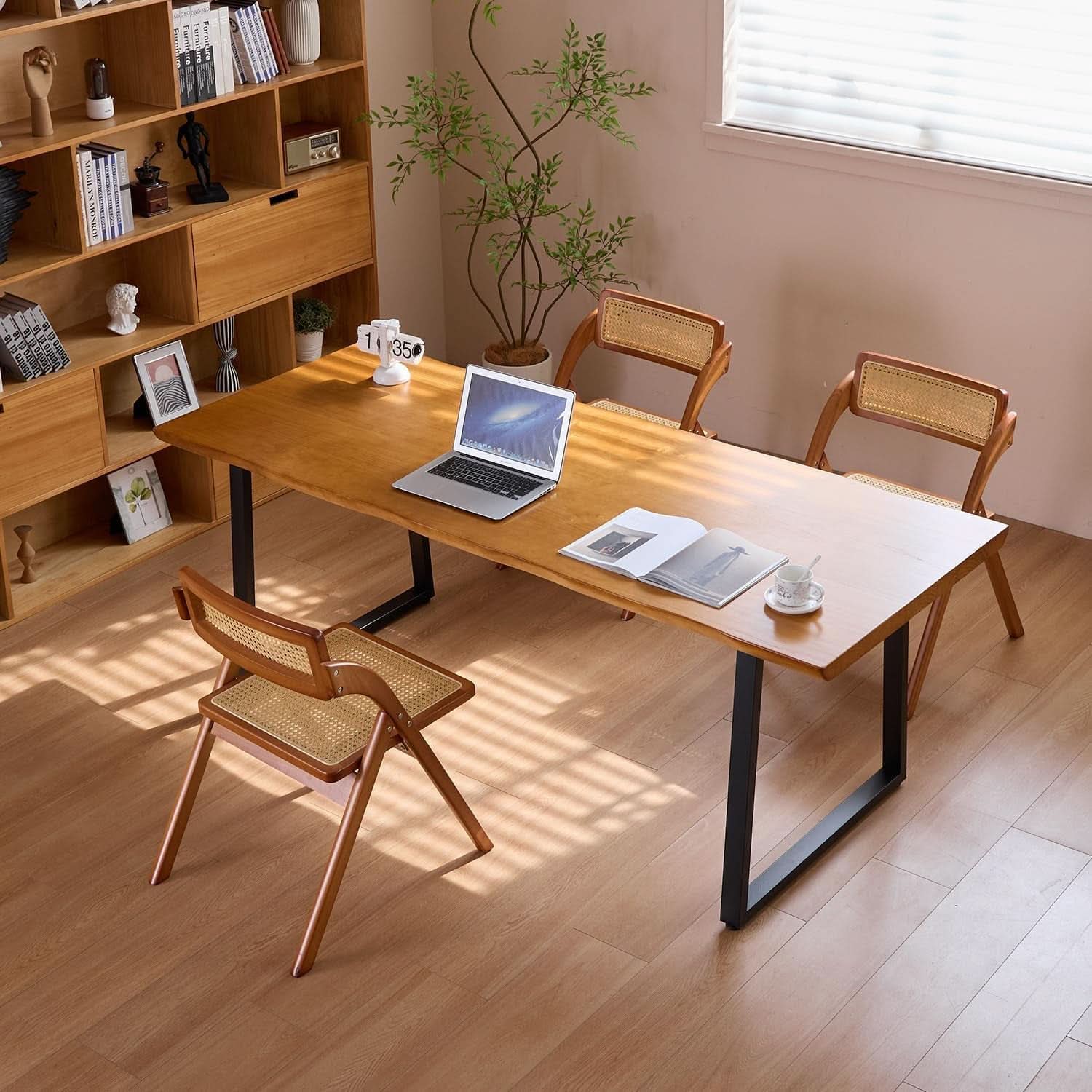 Solid Wood Administrative Desk 78In Dark Yellow Rustic Office Desk