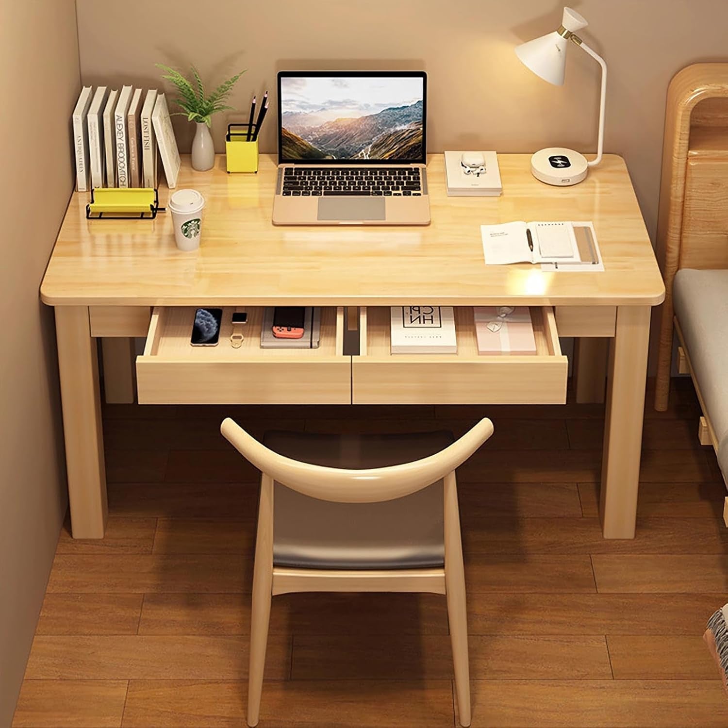 Solid Wood Computer Desk with Drawers for Small Spaces