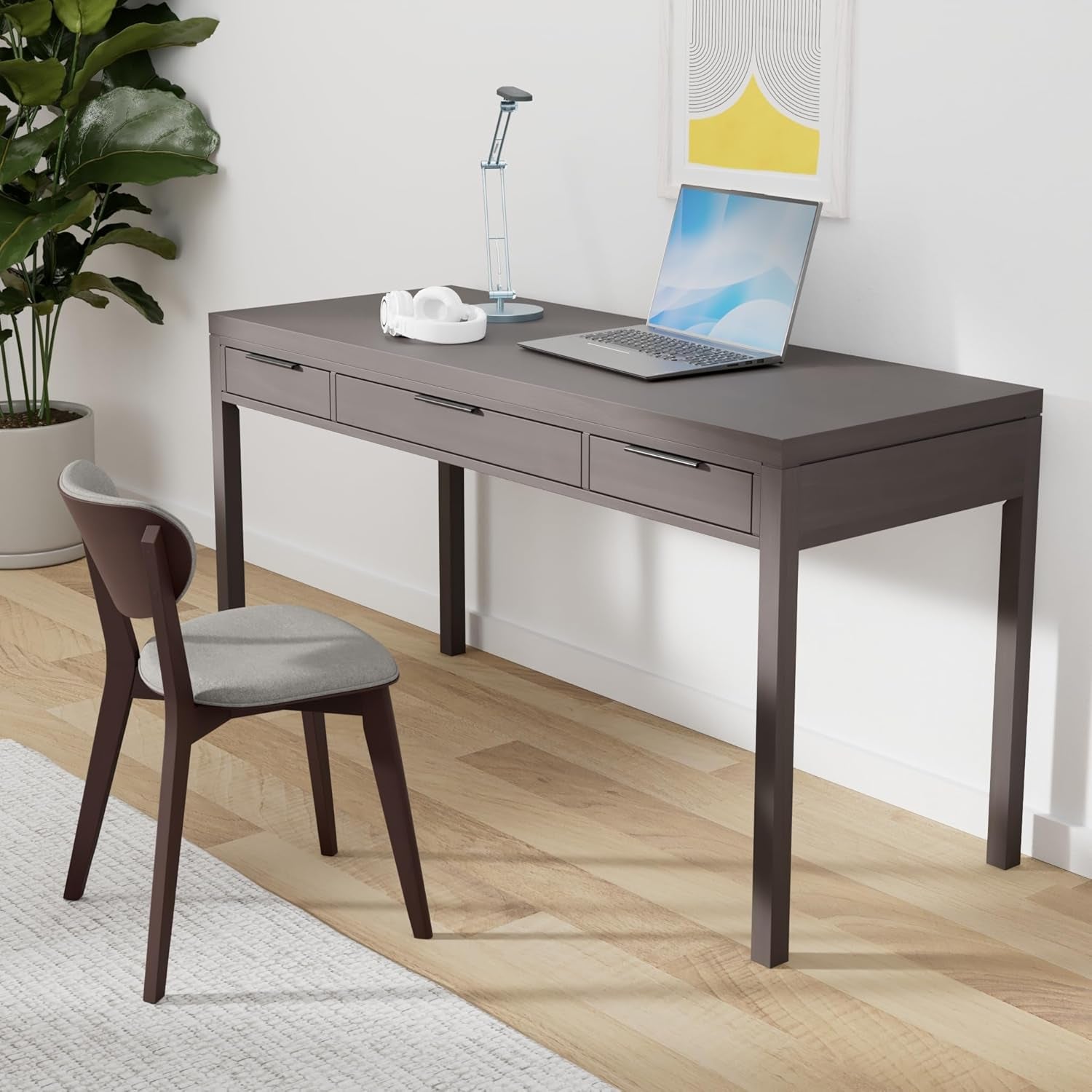 Solid Wood Contemporary Writing Desk with Two Drawers