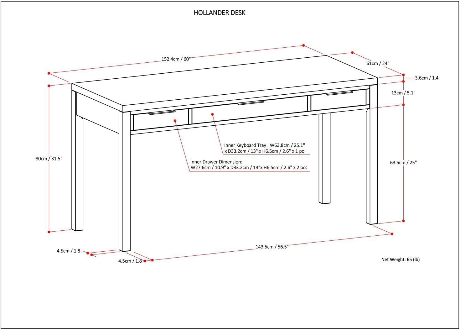 Solid Wood Contemporary Writing Desk with Two Drawers