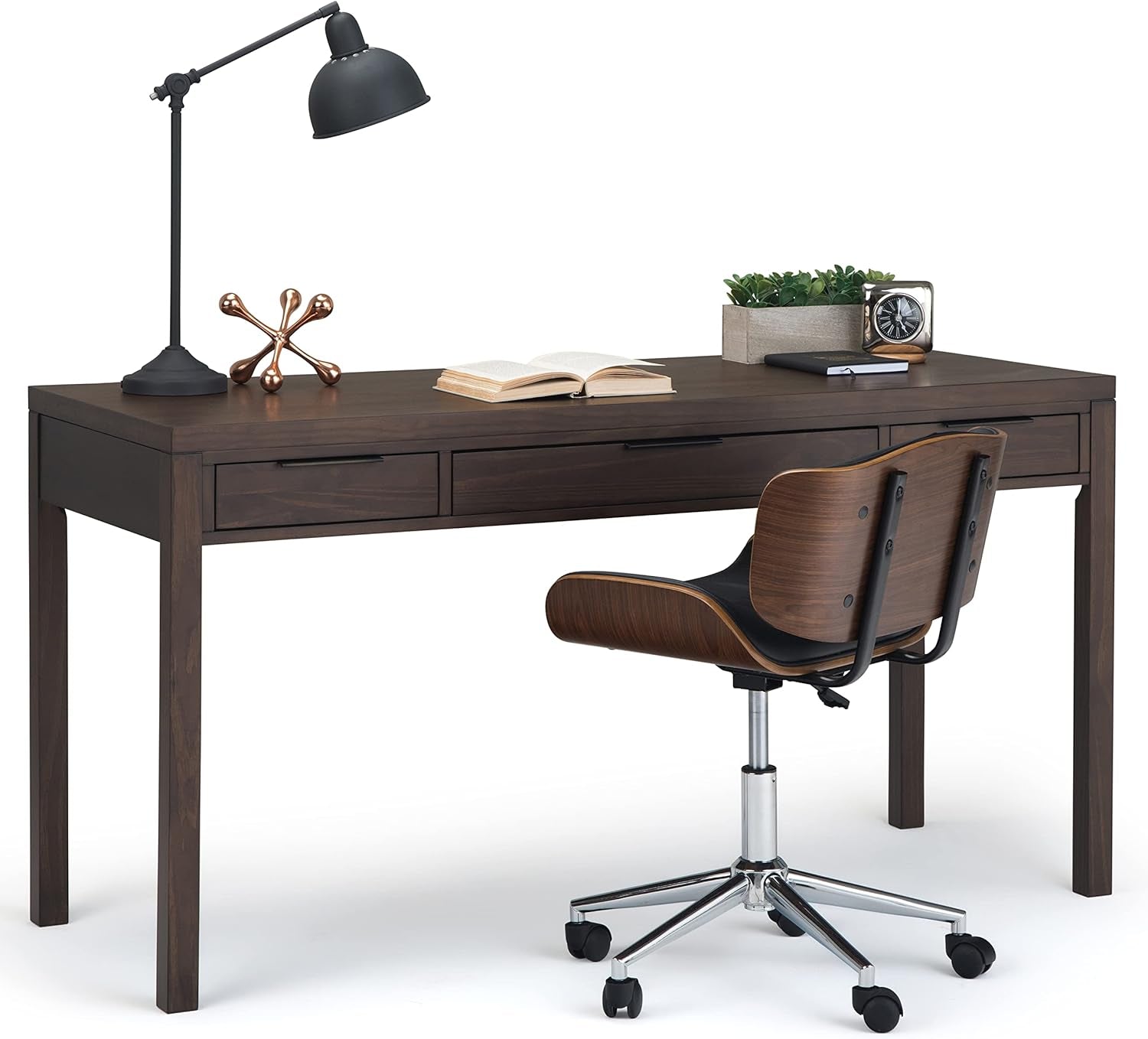 Solid Wood Contemporary Writing Desk with Two Drawers
