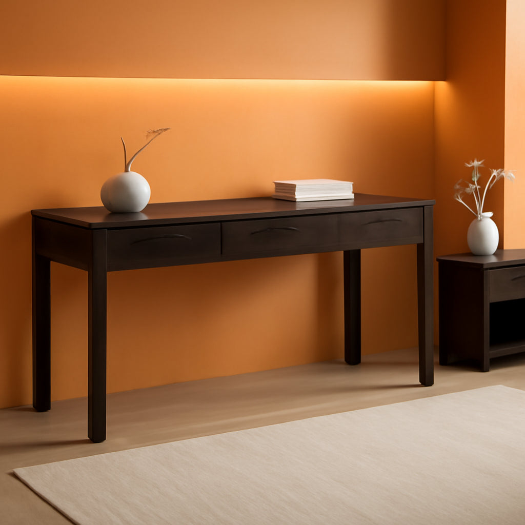 Solid Wood Contemporary Writing Desk with Two Drawers