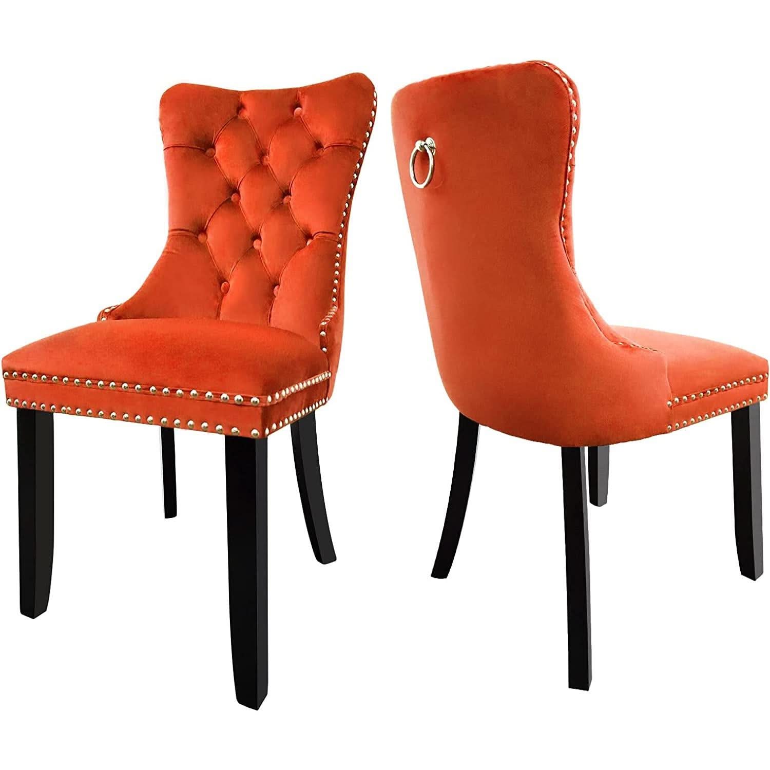 Solid Wood Dining Chairs With Nailhead Back Set Of 2