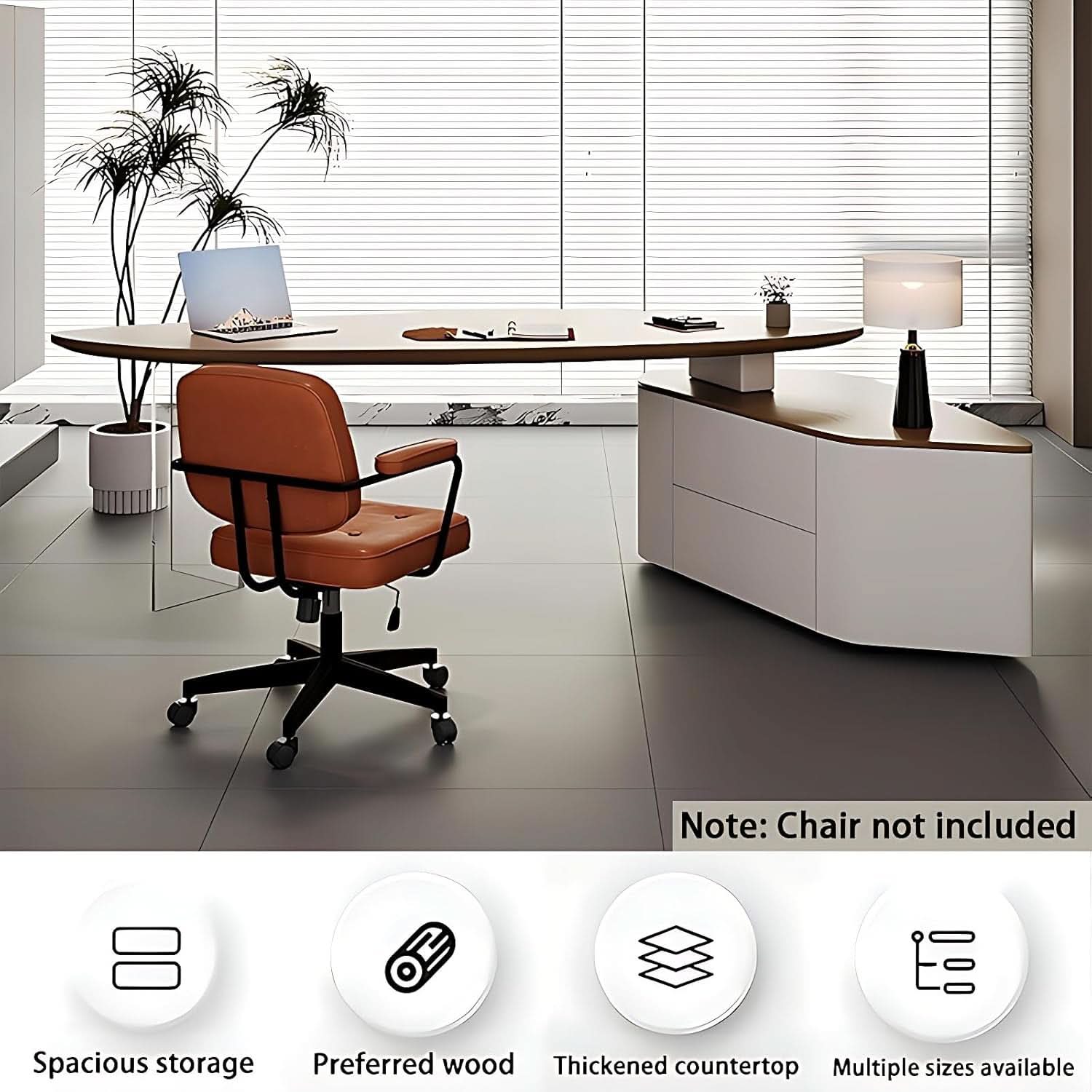 Solid Wood L Shape Desk With Integrated Side Cabinet 56 In