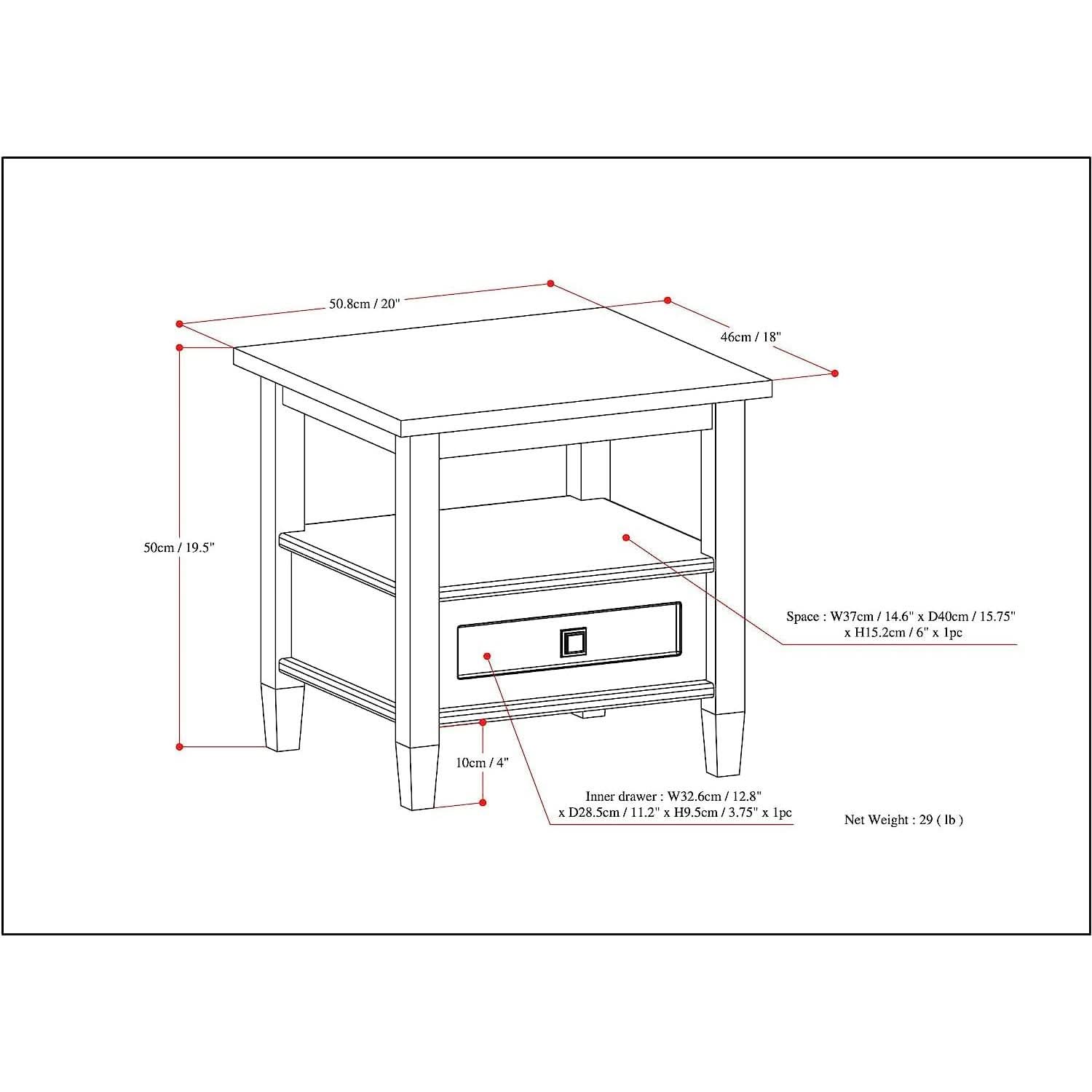 Solid Wood Rectangle End Table With Drawer Farmhouse Grey