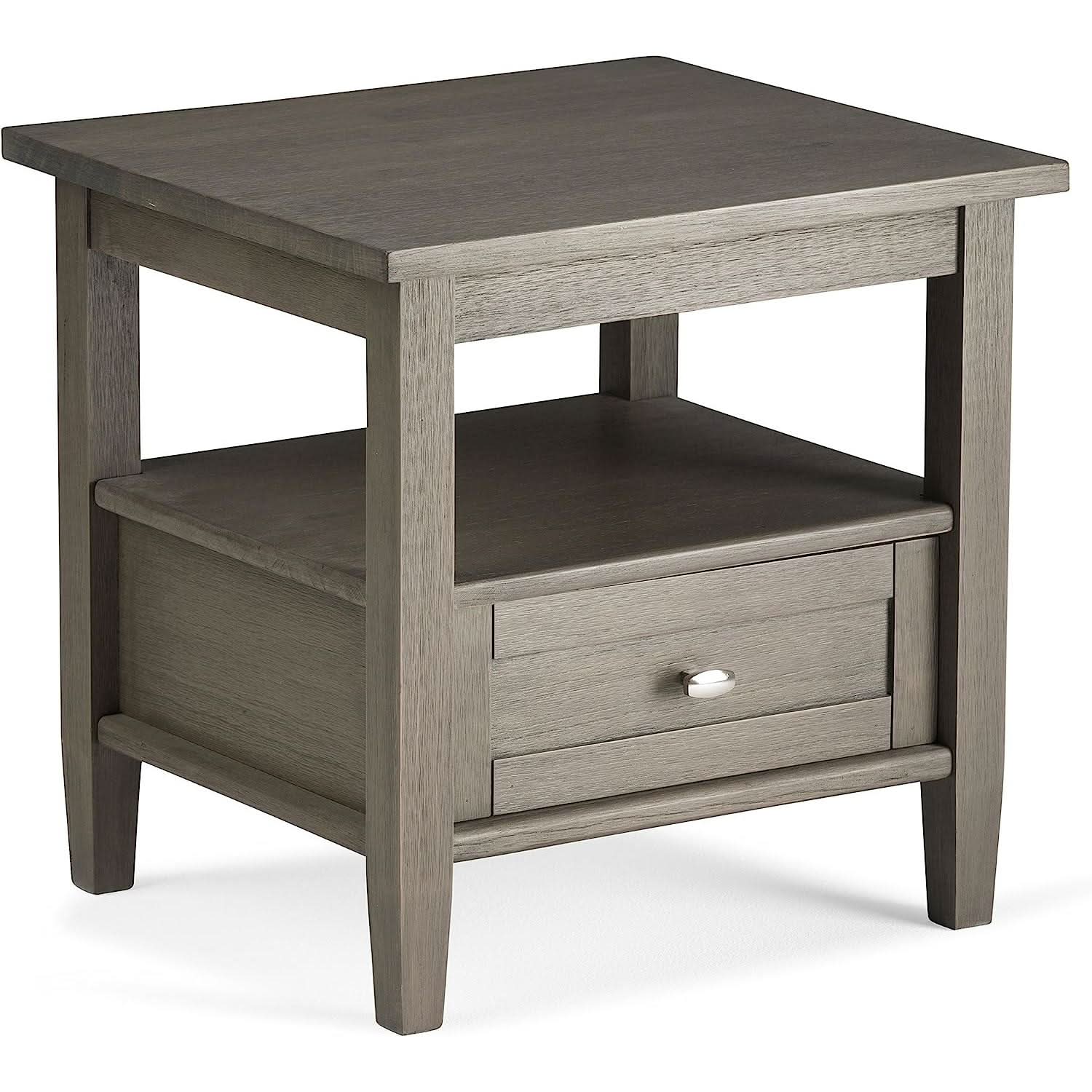 Solid Wood Rectangle End Table With Drawer Farmhouse Grey