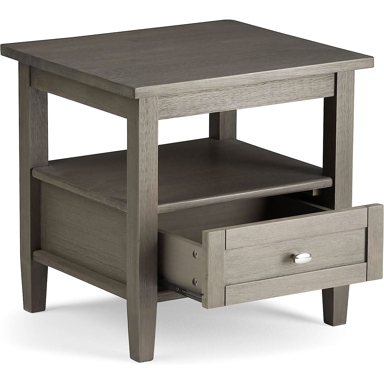 Solid Wood Rectangle End Table With Drawer Farmhouse Grey