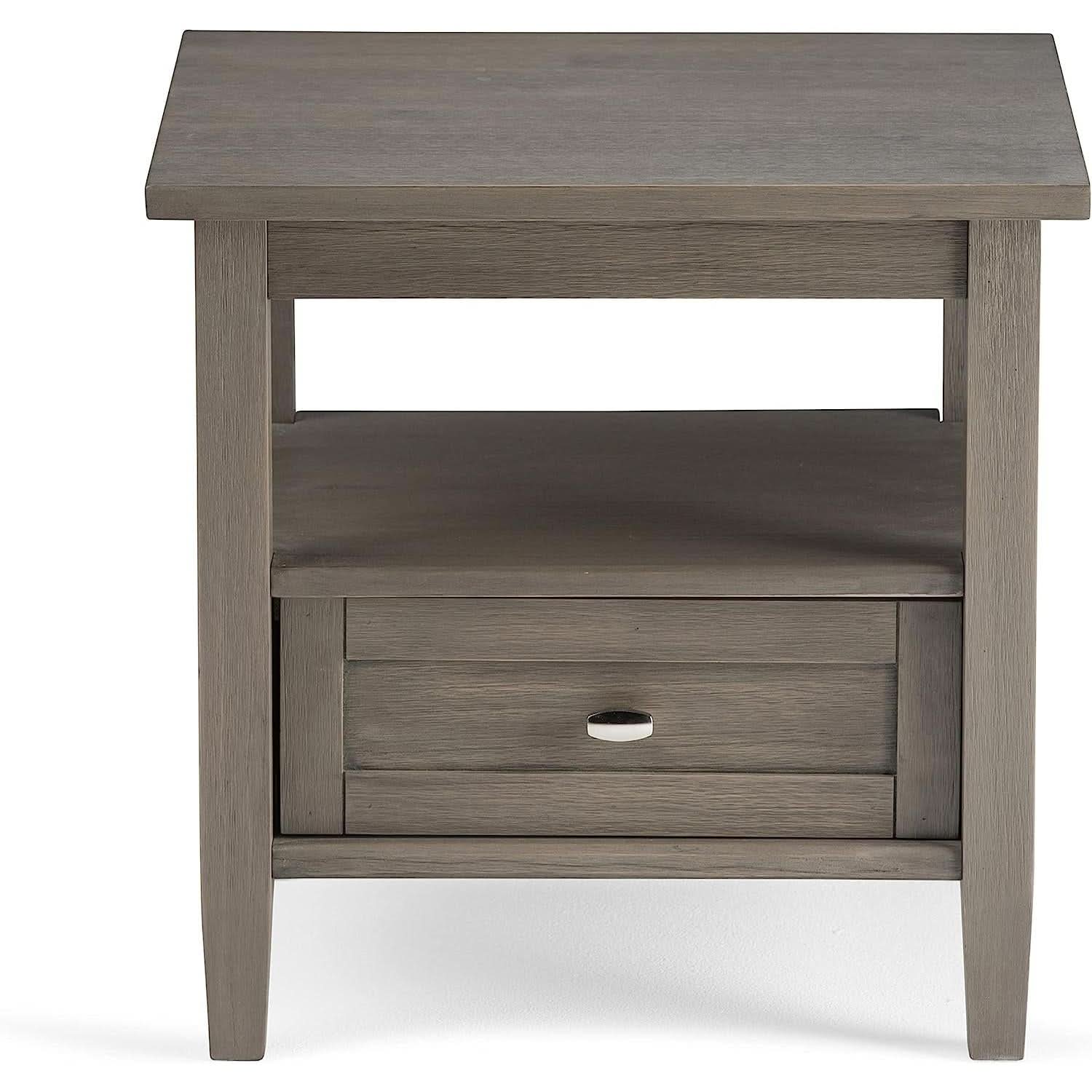 Solid Wood Rectangle End Table With Drawer Farmhouse Grey