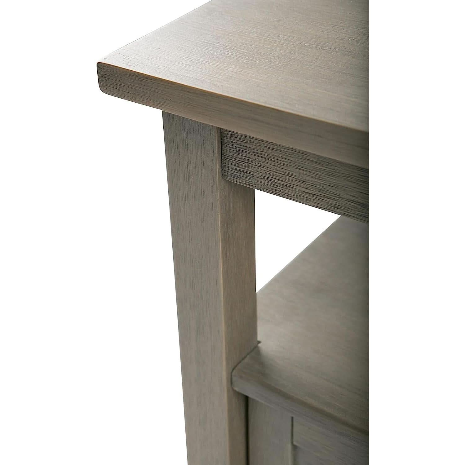 Solid Wood Rectangle End Table With Drawer Farmhouse Grey