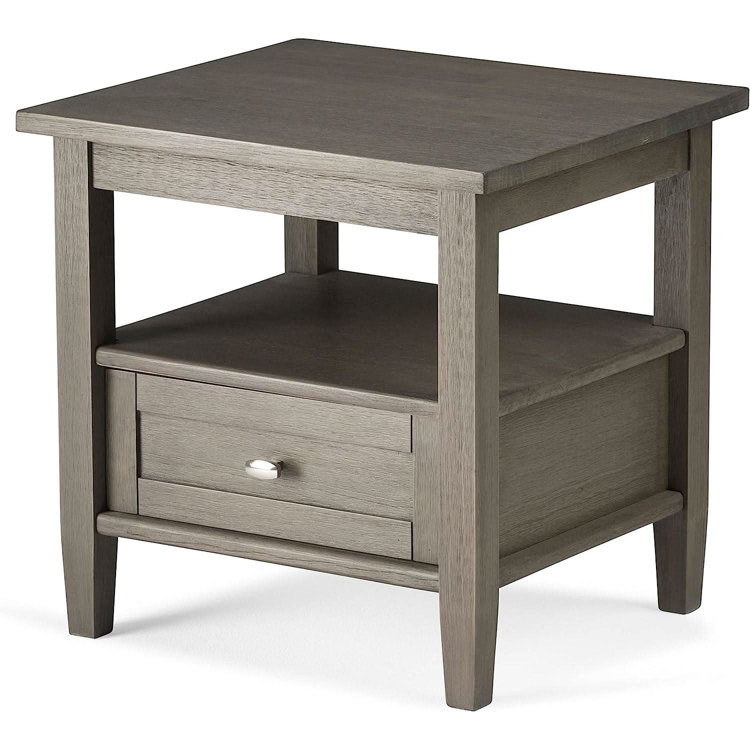 Solid Wood Rectangle End Table With Drawer Farmhouse Grey