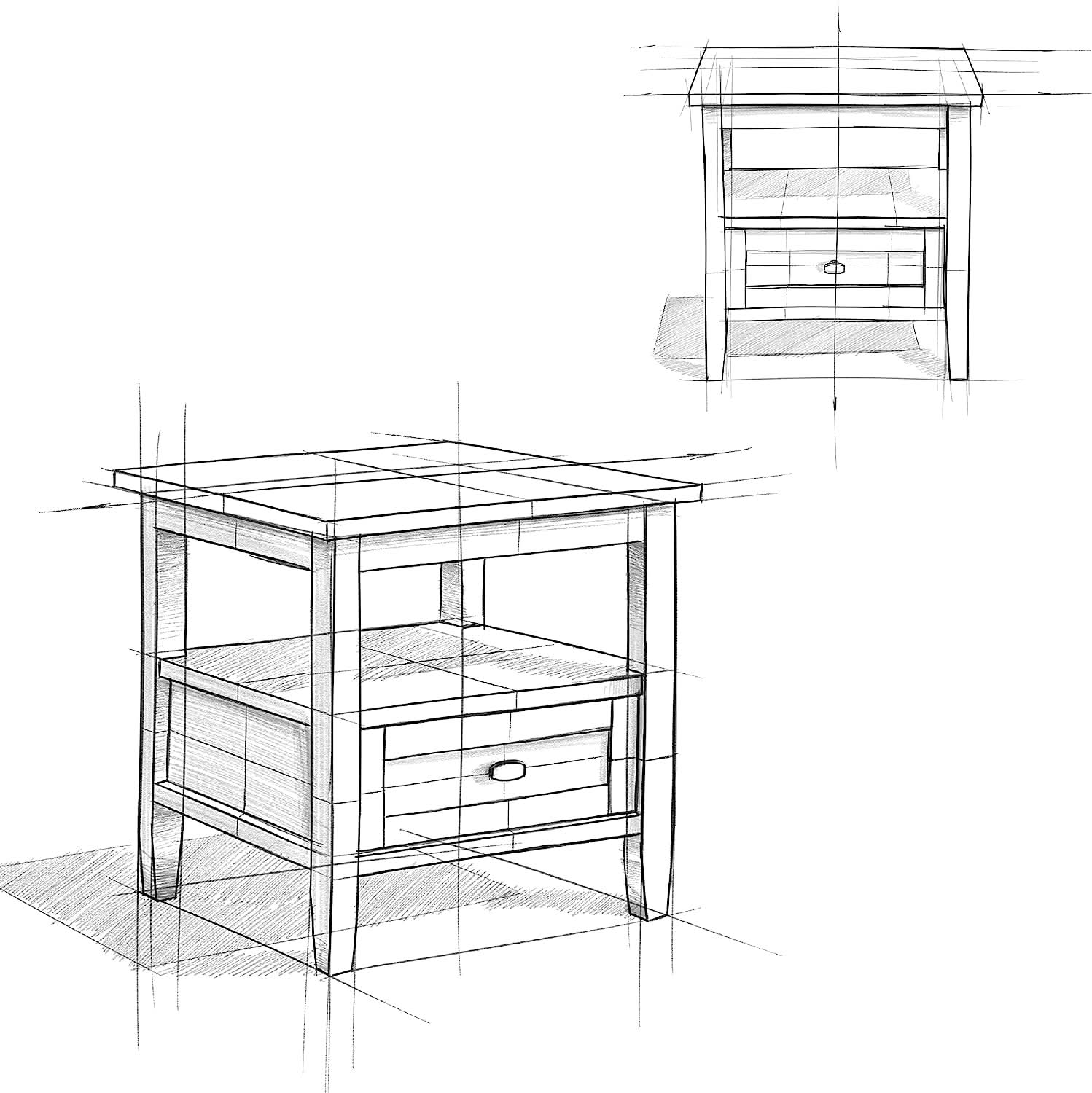 Solid Wood Rectangle End Table With Drawer Farmhouse Grey