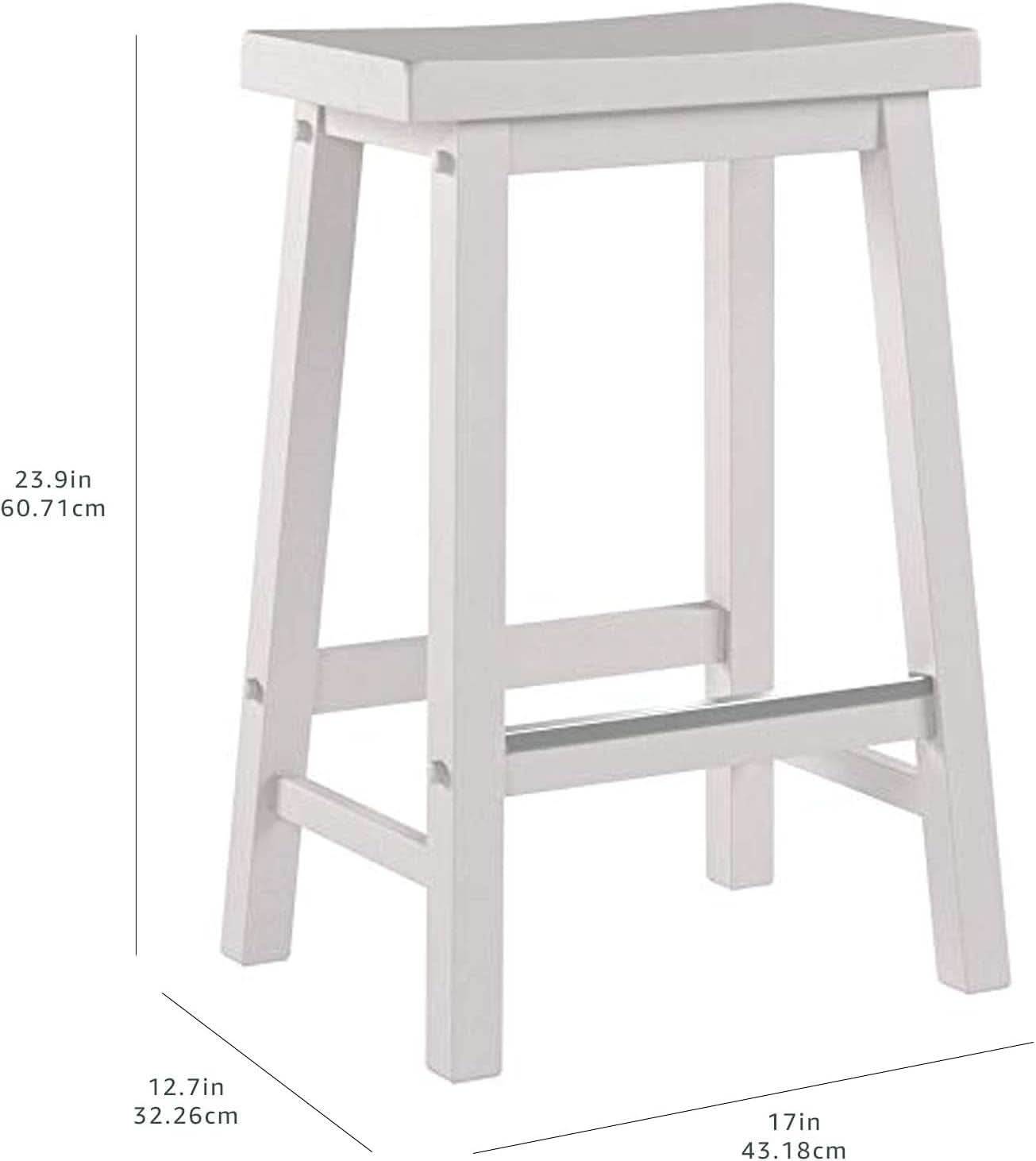 Solid Wood Saddle Seat Counter Height Bar Stool White 24 Inch Set Of 2